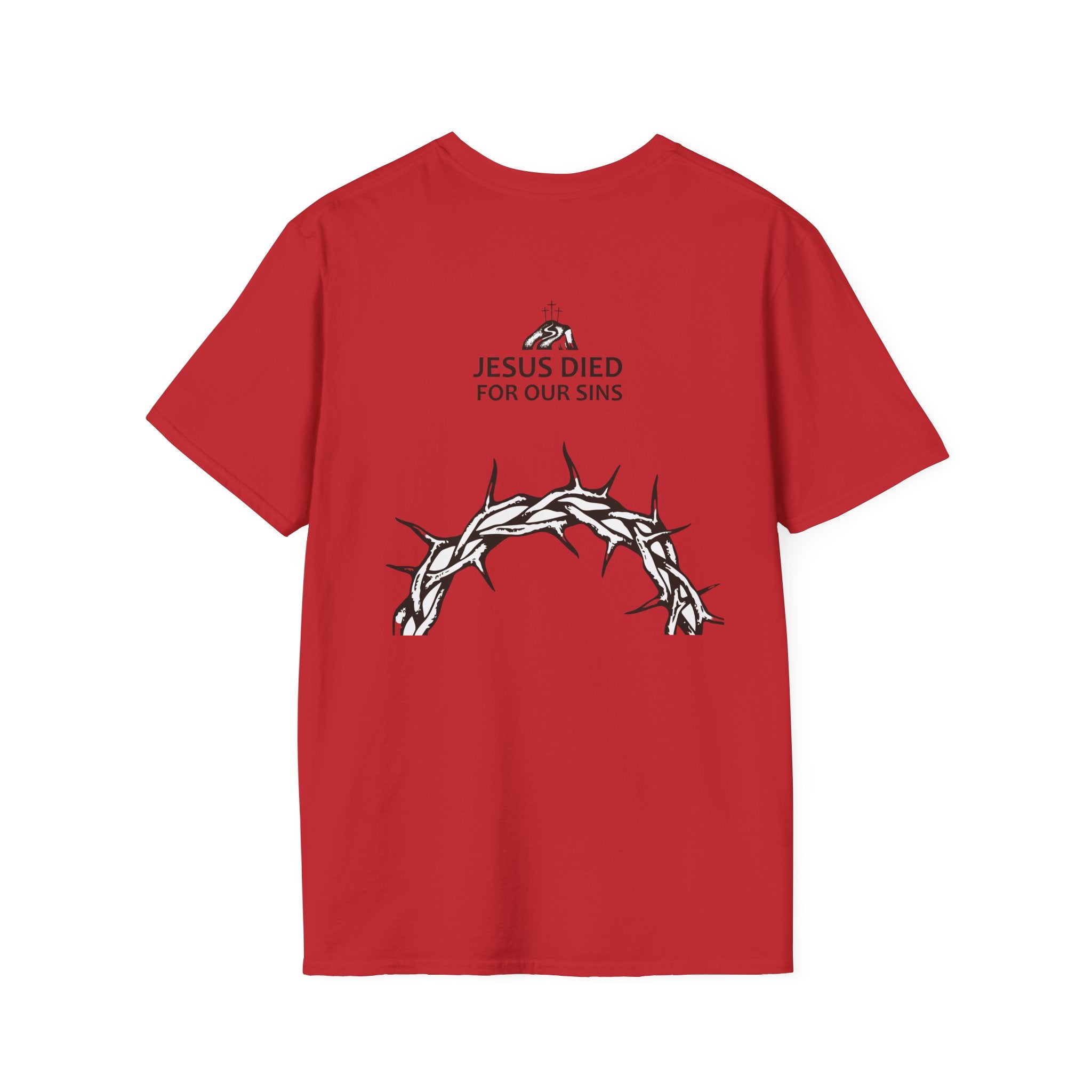 Christian Cross T-Shirt — "Jesus Died For Our Sins" with Crown of Thorns