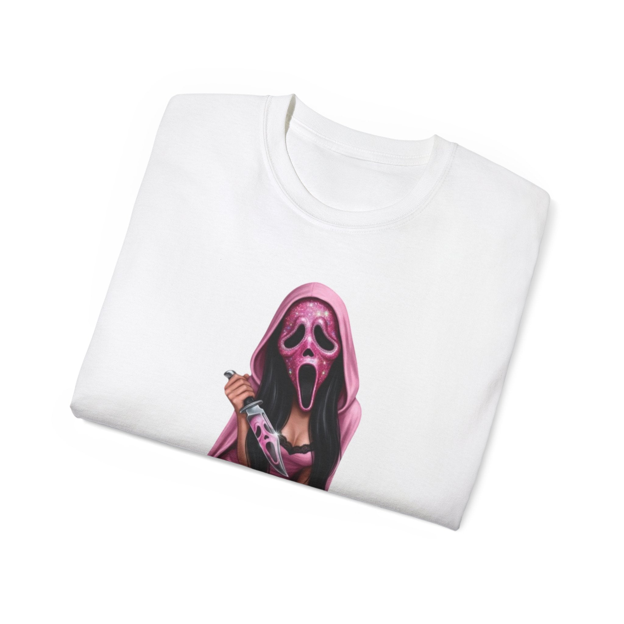 Scream Girl Pink Mask Tee – Horror T-Shirt