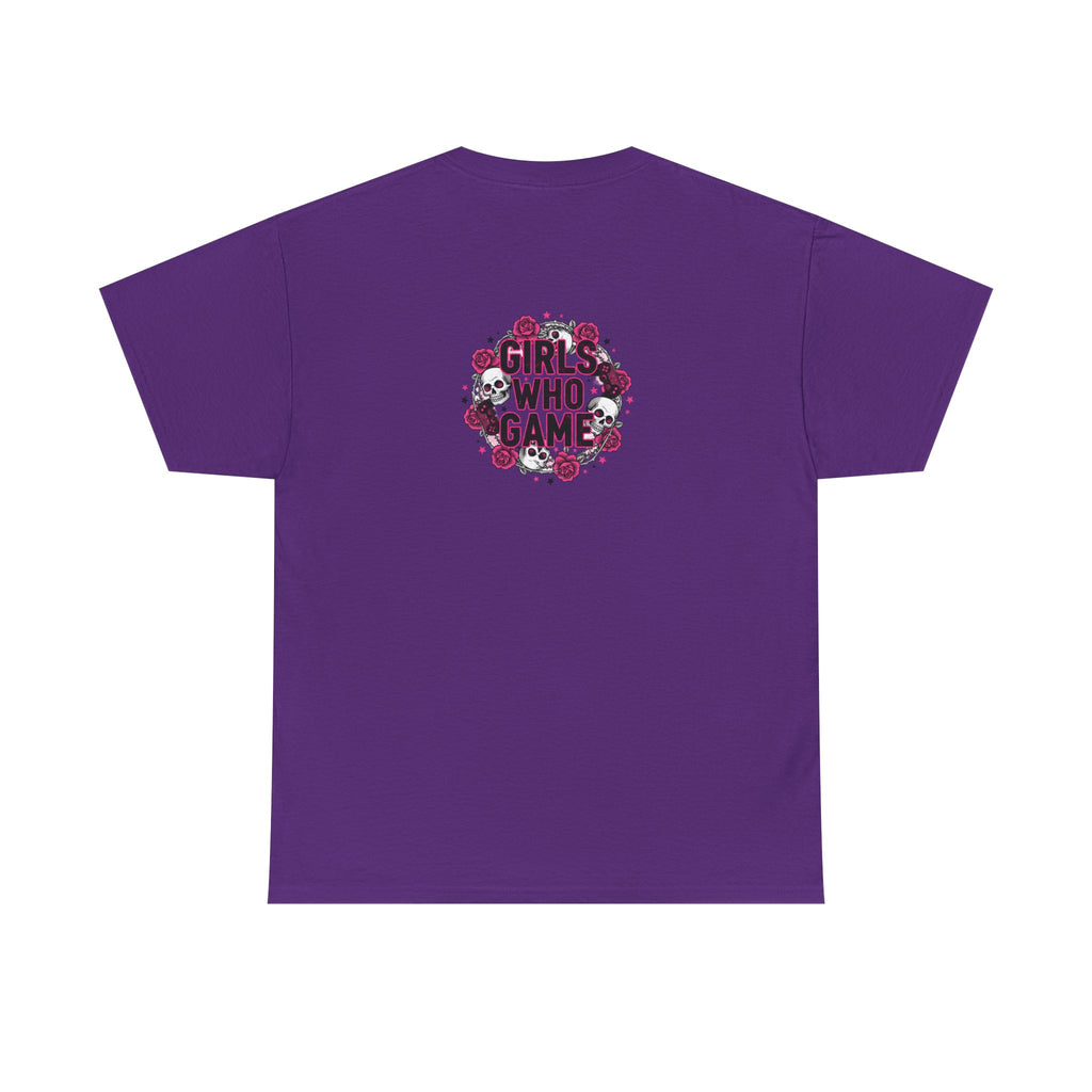 Girls Who Game Skull & Pink Roses Headset Graphic T-Shirt