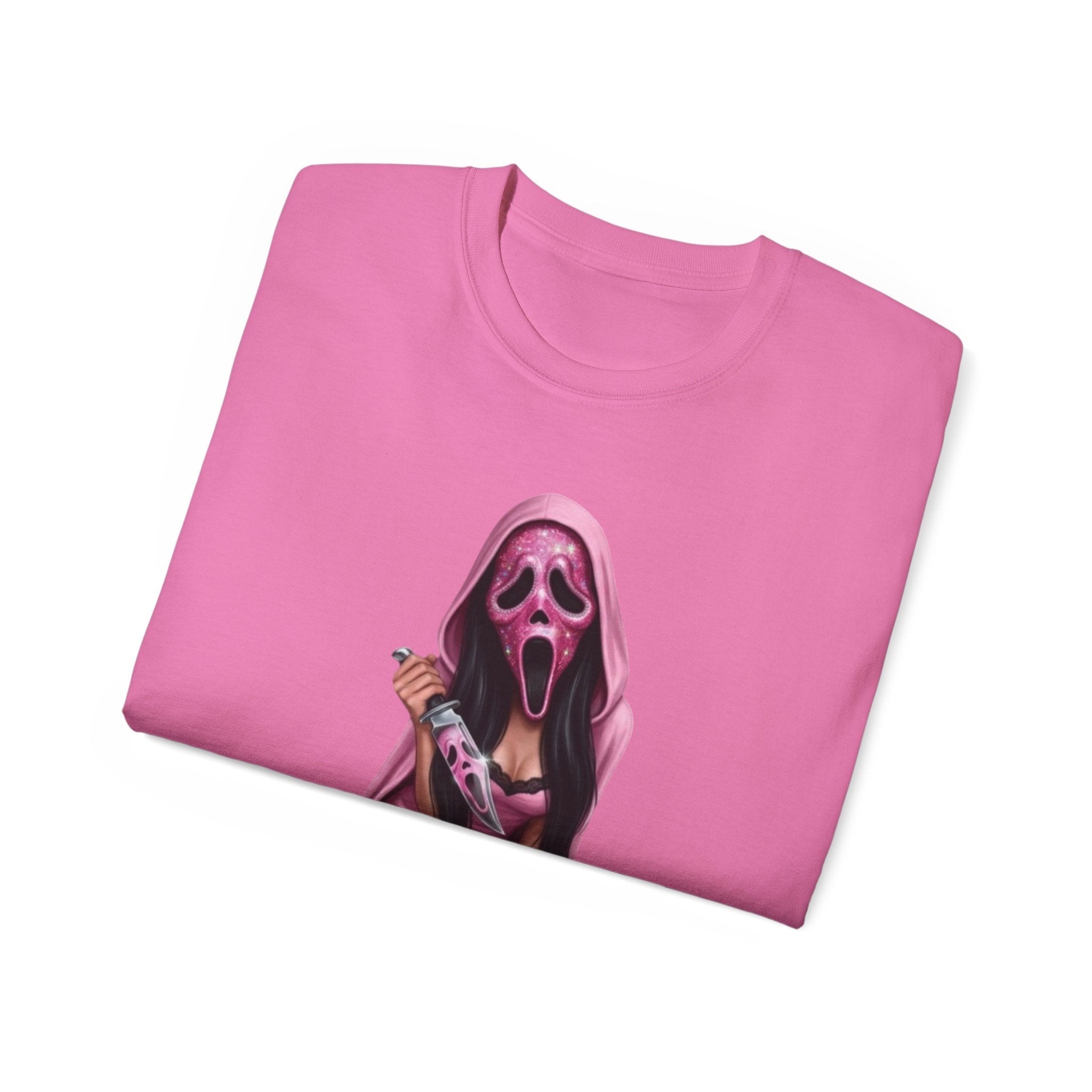 Scream Girl Pink Mask Tee – Horror T-Shirt