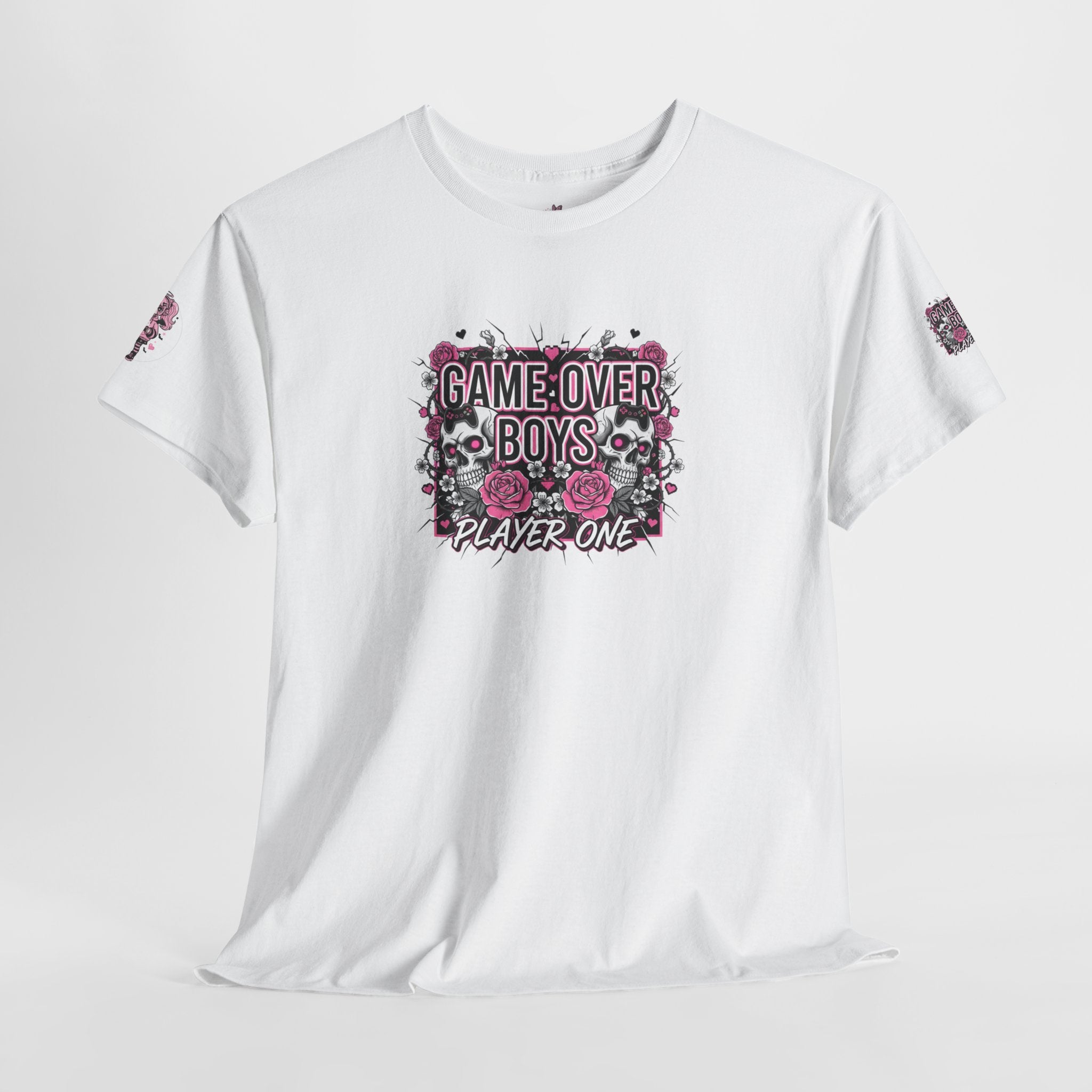Game Over Boys Tee — 'Player One' Cute Pink Gamer Angel Graphic T-Shirt