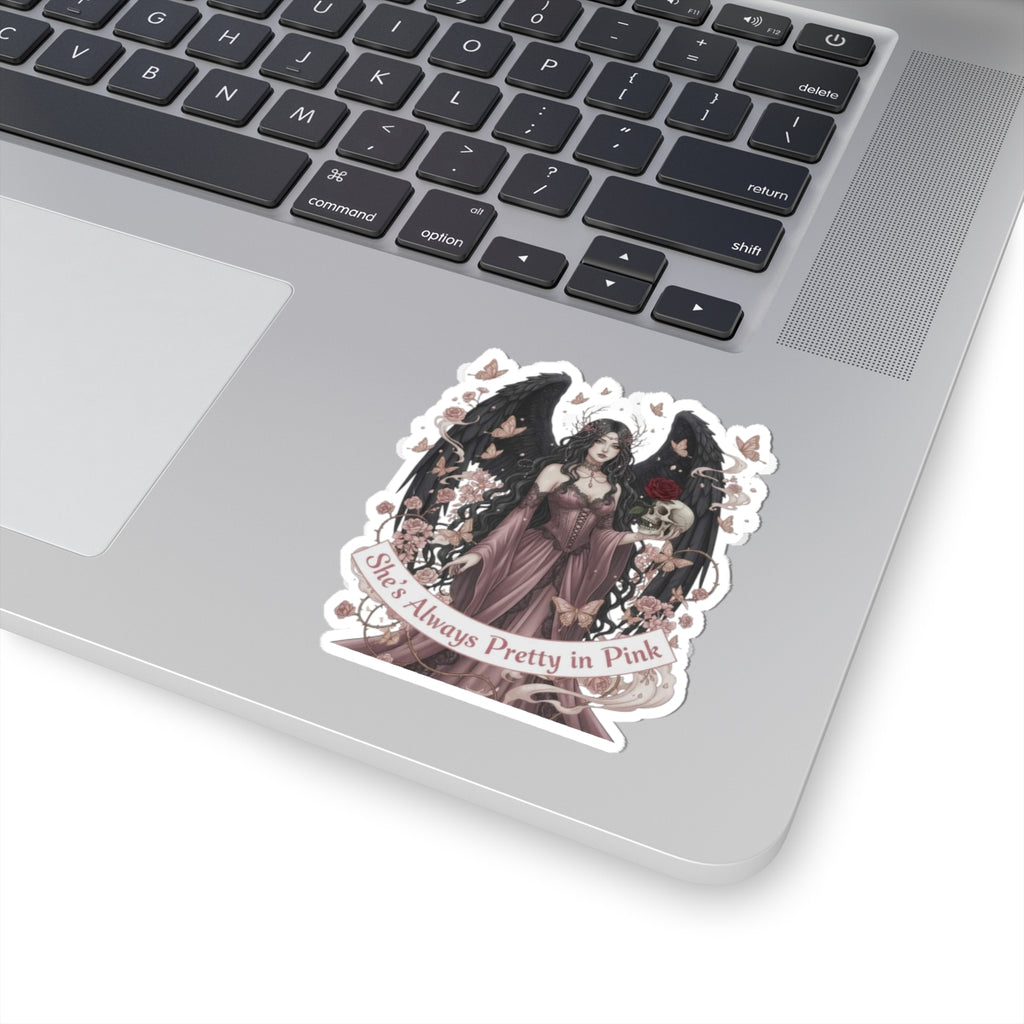 Gothic Angel Kiss-Cut Sticker "She's Always Pretty in Pink"