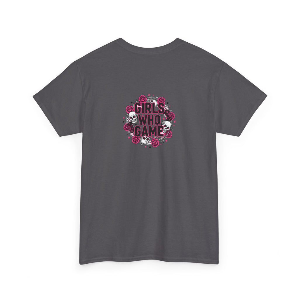 Girls Who Game Skull & Pink Roses Headset Graphic T-Shirt