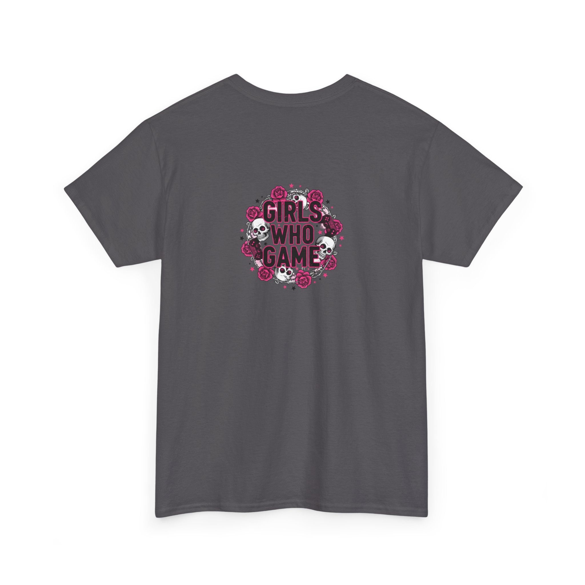 Girls Who Game Skull & Pink Roses Headset Graphic T-Shirt