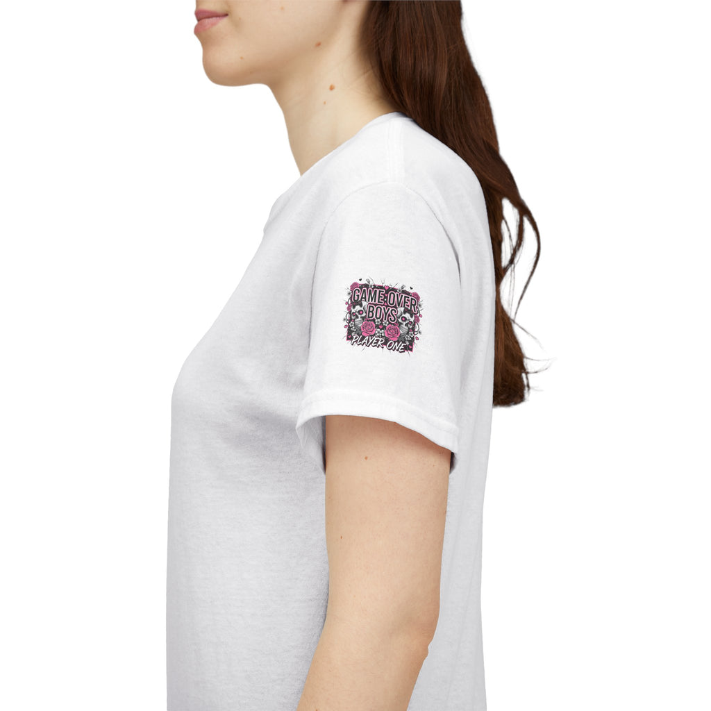 Game Over Boys Tee — 'Player One' Cute Pink Gamer Angel Graphic T-Shirt