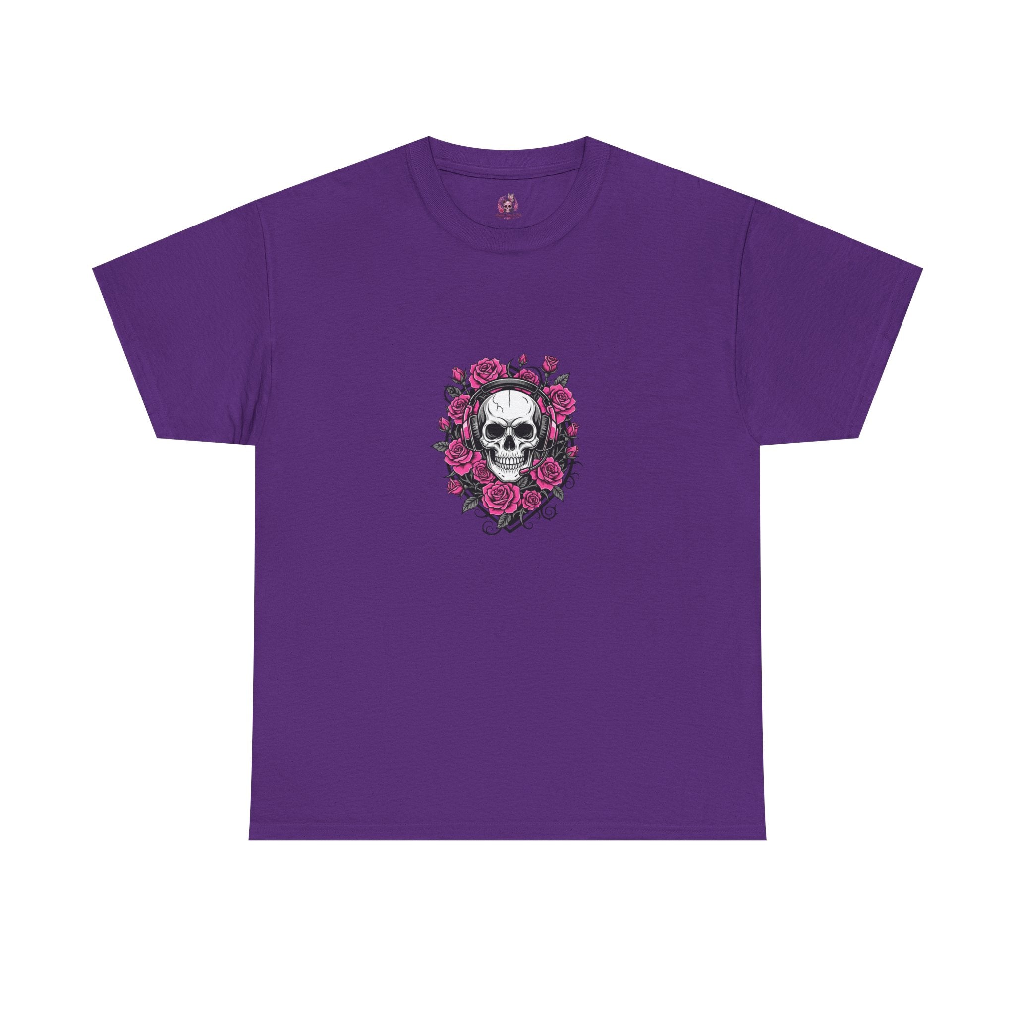 Girls Who Game Skull & Pink Roses Headset Graphic T-Shirt