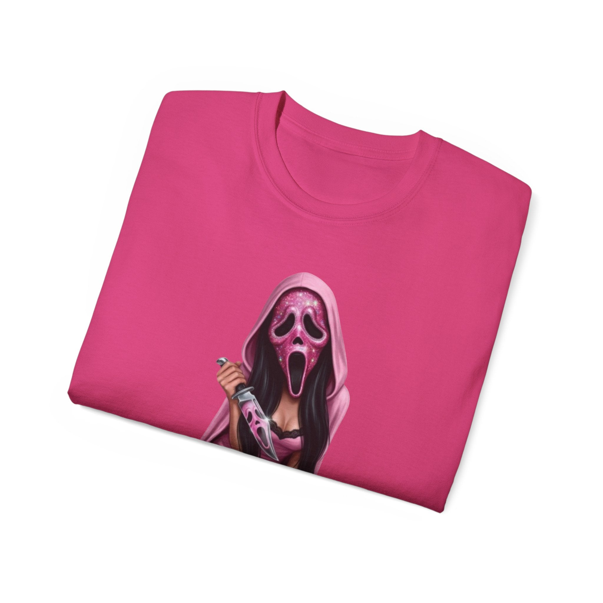Scream Girl Pink Mask Tee – Horror T-Shirt