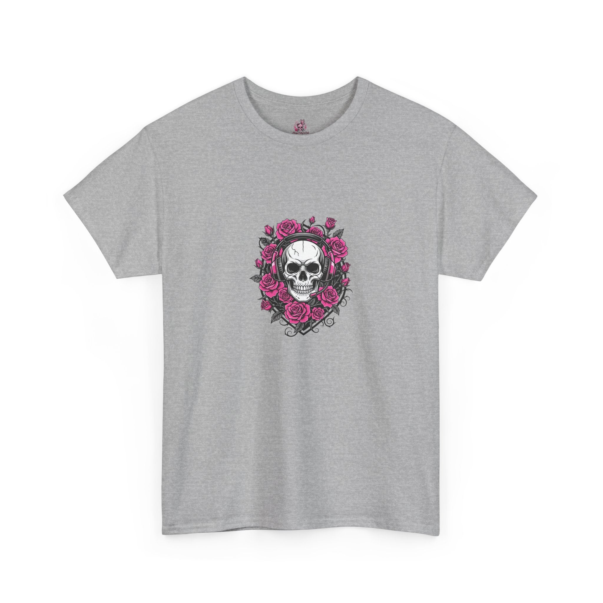 Girls Who Game Skull & Pink Roses Headset Graphic T-Shirt
