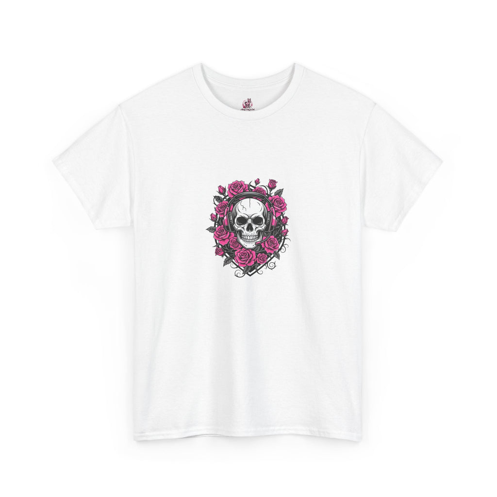 Girls Who Game Skull & Pink Roses Headset Graphic T-Shirt