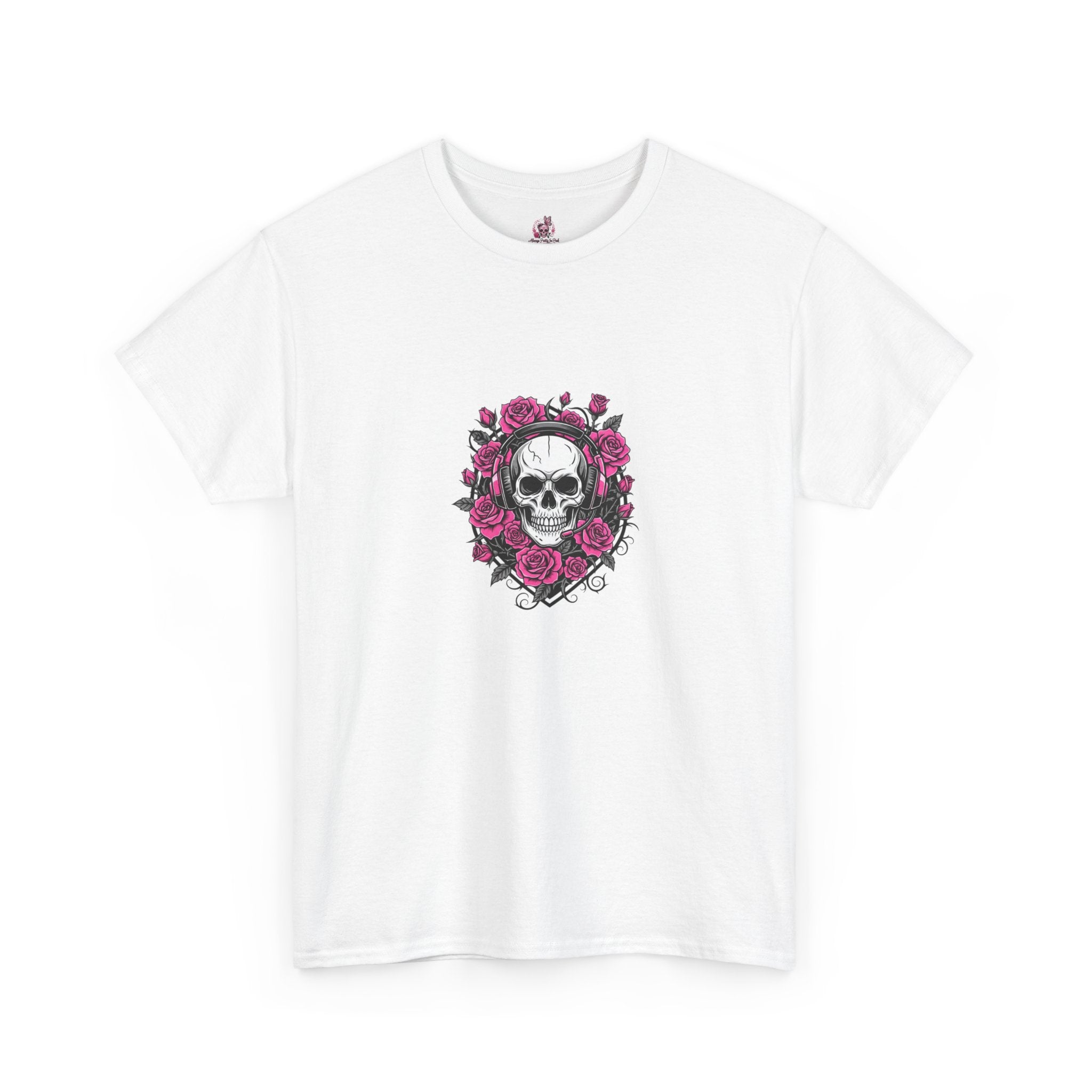 Girls Who Game Skull & Pink Roses Headset Graphic T-Shirt