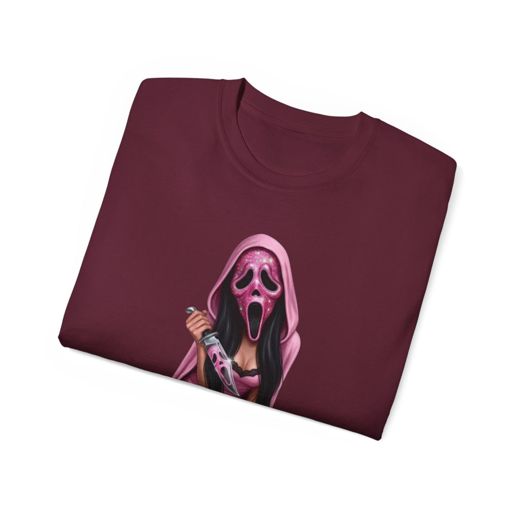 Scream Girl Pink Mask Tee – Horror T-Shirt