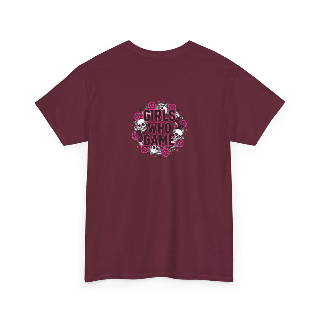 Girls Who Game Skull & Pink Roses Headset Graphic T-Shirt