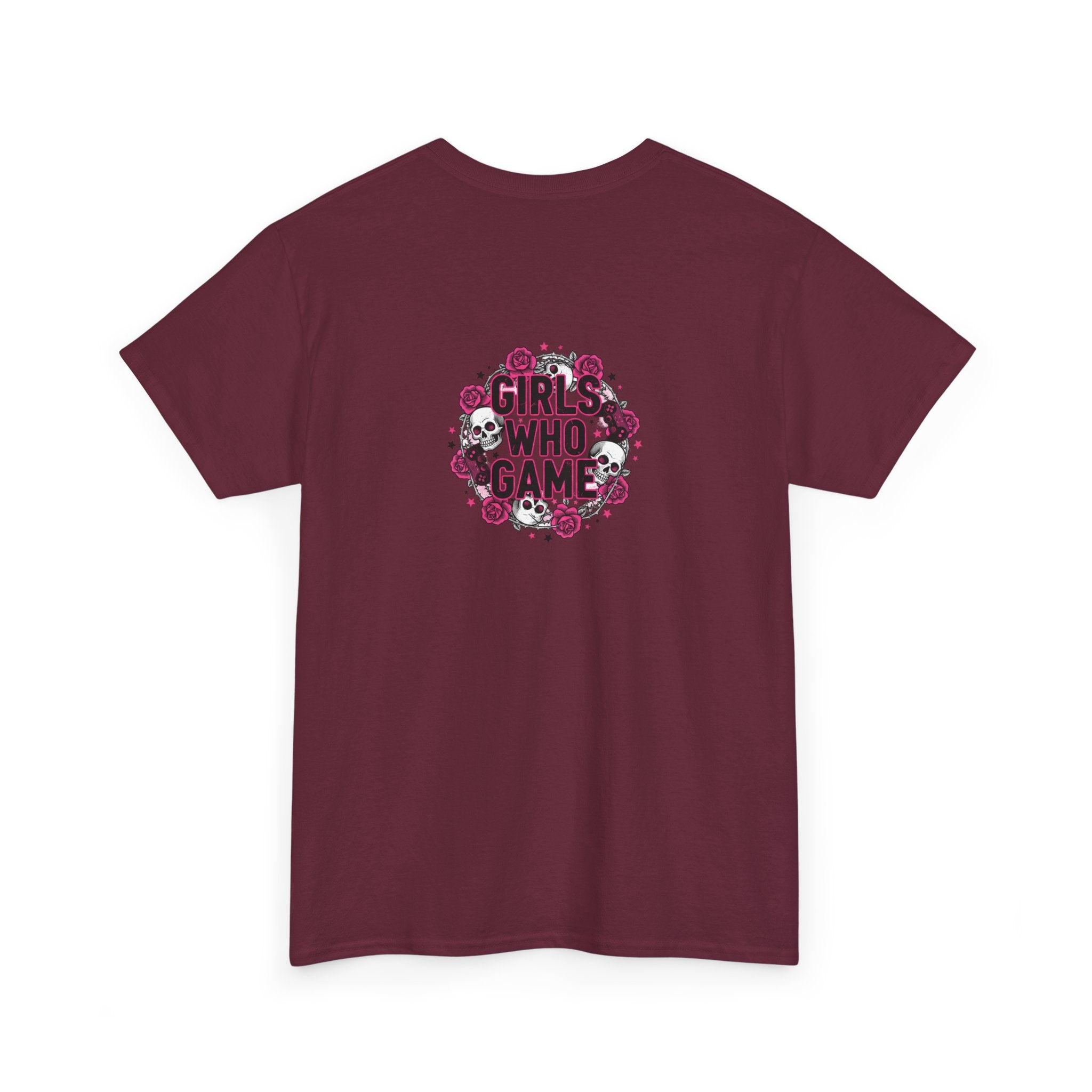 Girls Who Game Skull & Pink Roses Headset Graphic T-Shirt