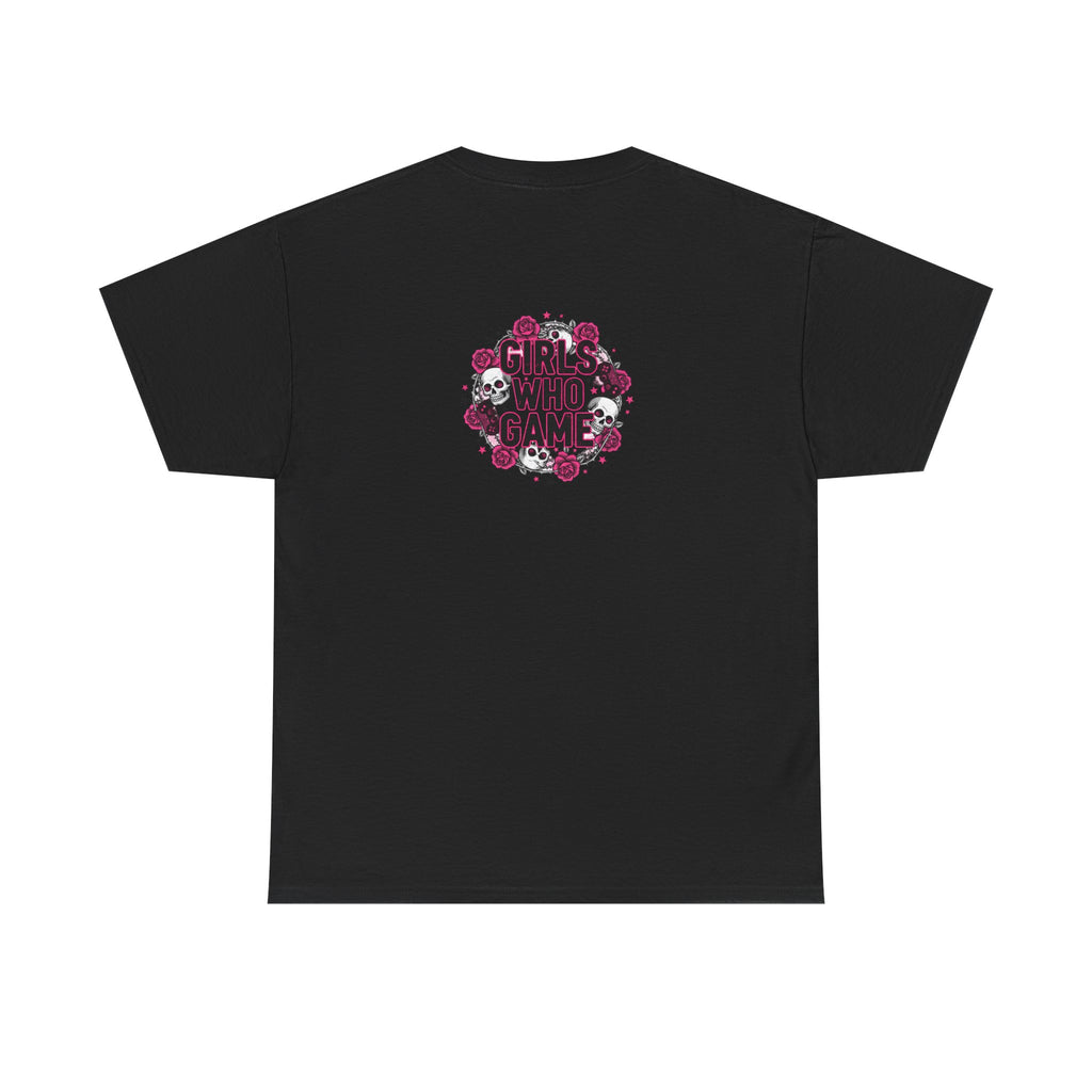 Girls Who Game Skull & Pink Roses Headset Graphic T-Shirt