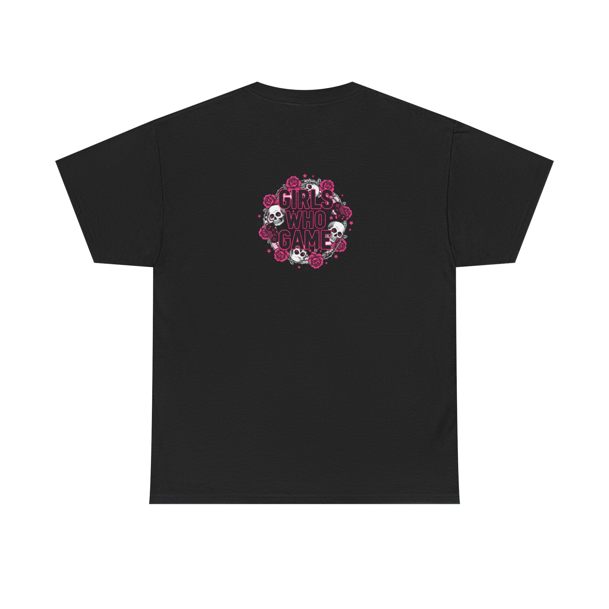 Girls Who Game Skull & Pink Roses Headset Graphic T-Shirt