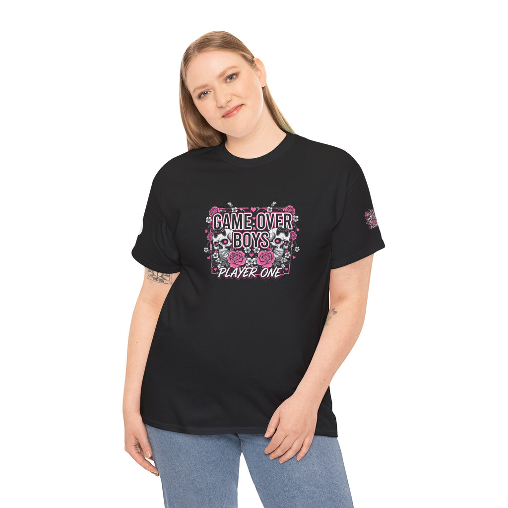 Game Over Boys Tee — 'Player One' Cute Pink Gamer Angel Graphic T-Shirt
