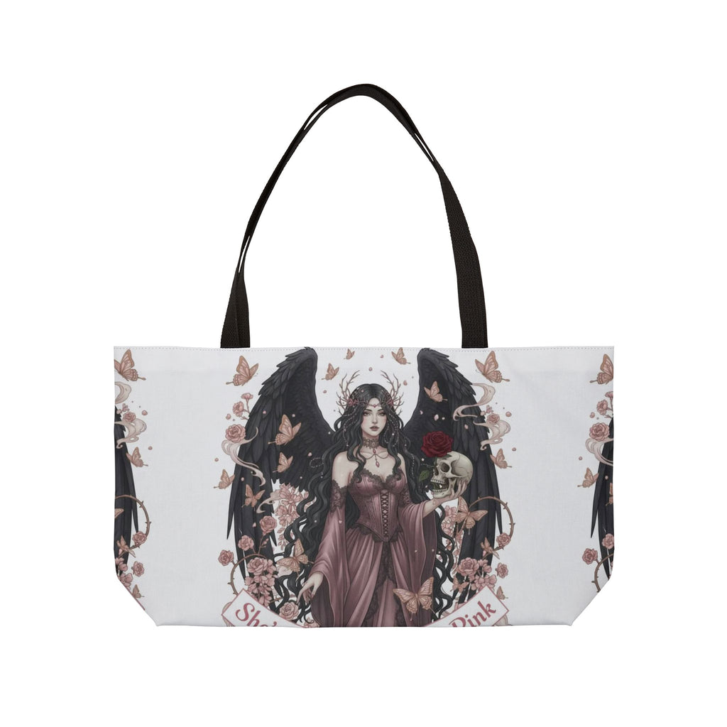 Gothic Angel Weekender Tote — Dark Romantic Rose & Skull Illustration