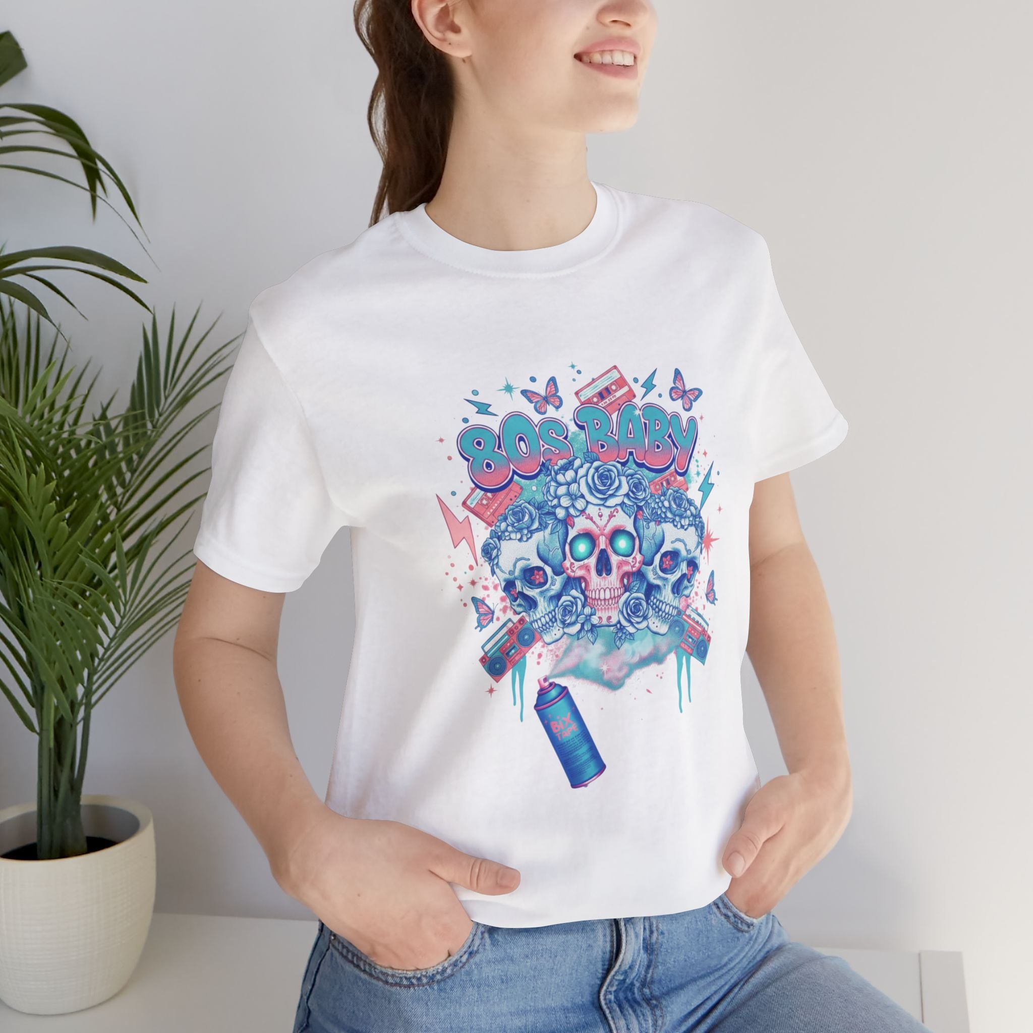 80s Baby Graphic Tee — Electric Blue & Neon Pink