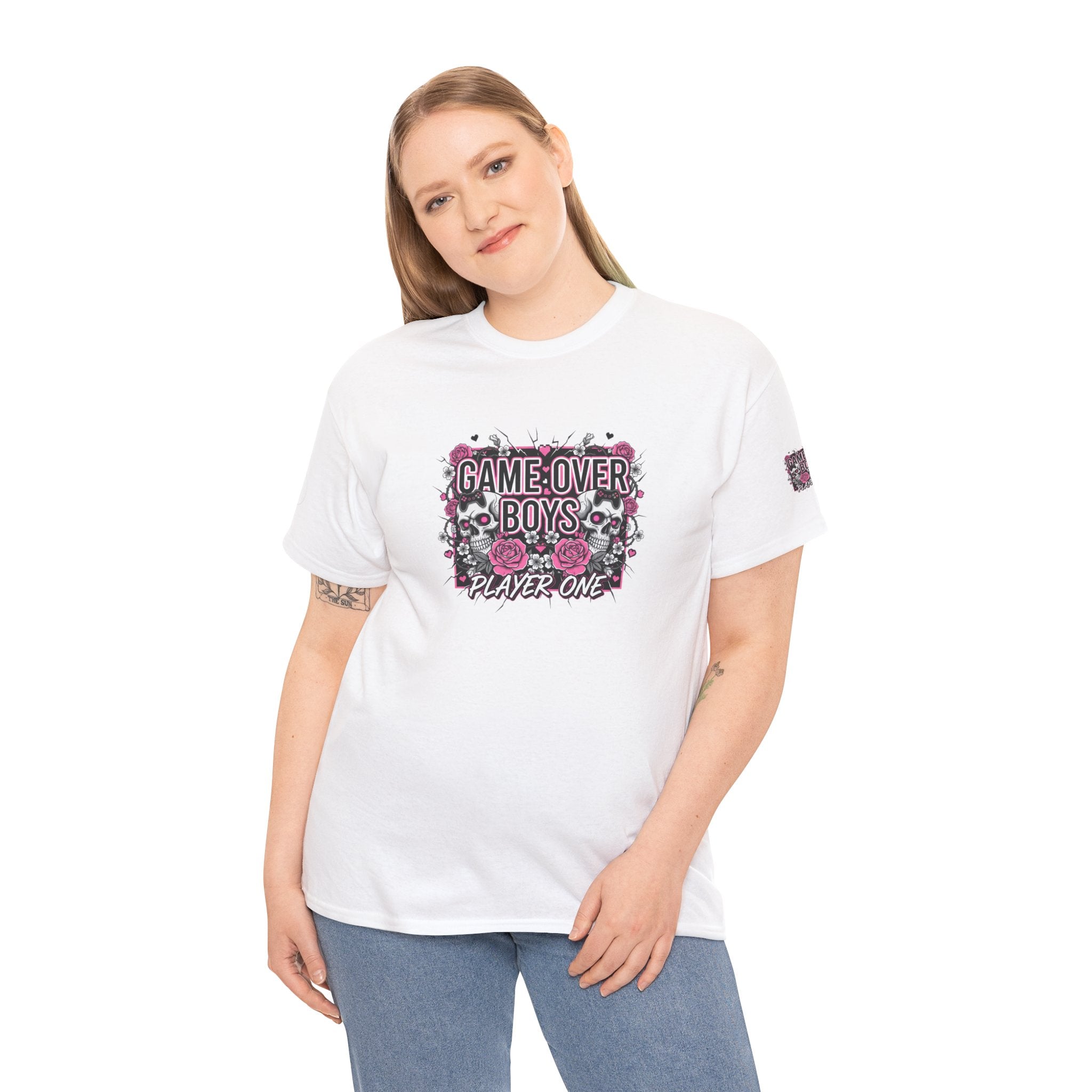 Game Over Boys Tee — 'Player One' Cute Pink Gamer Angel Graphic T-Shirt