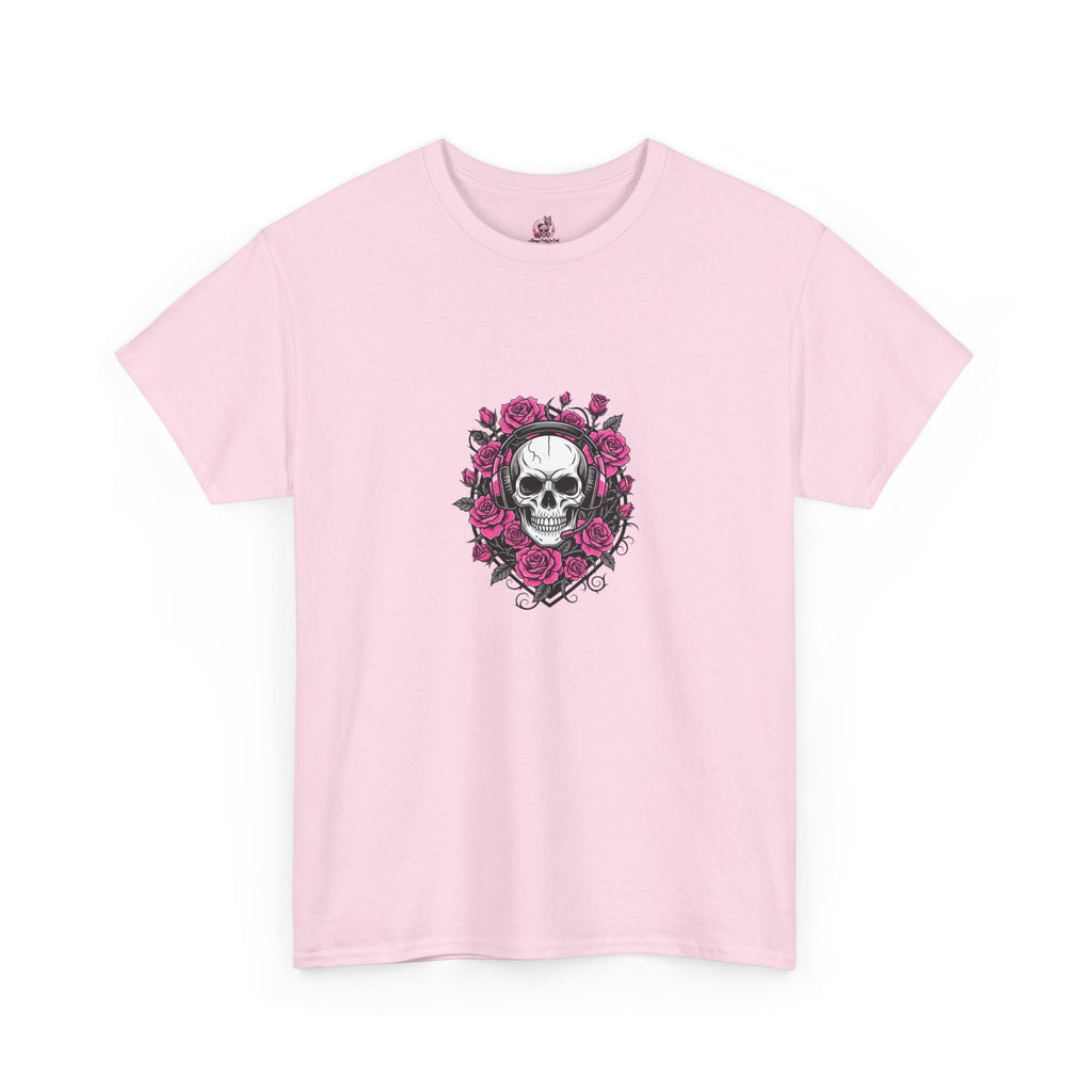Girls Who Game Skull & Pink Roses Headset Graphic T-Shirt