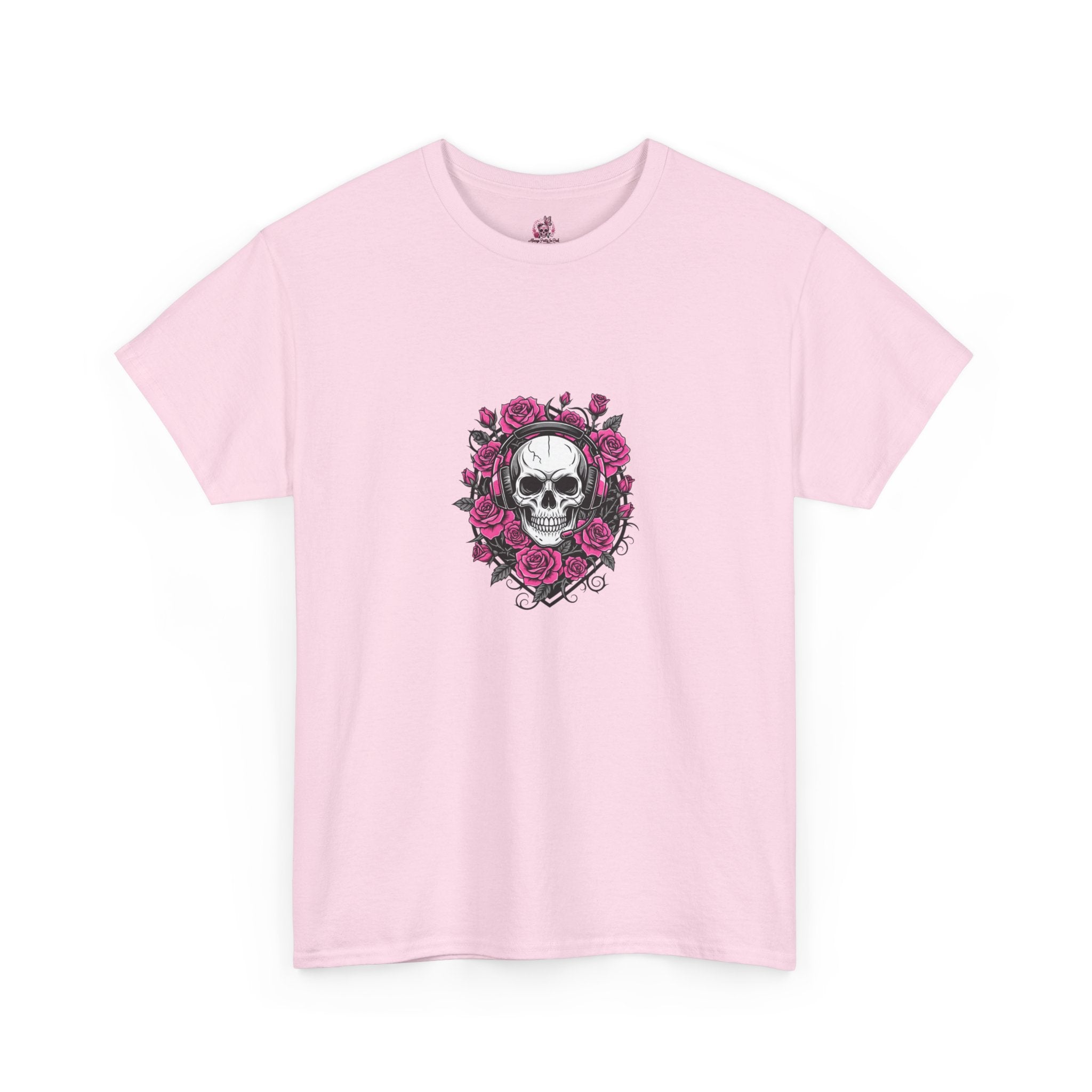 Girls Who Game Skull & Pink Roses Headset Graphic T-Shirt