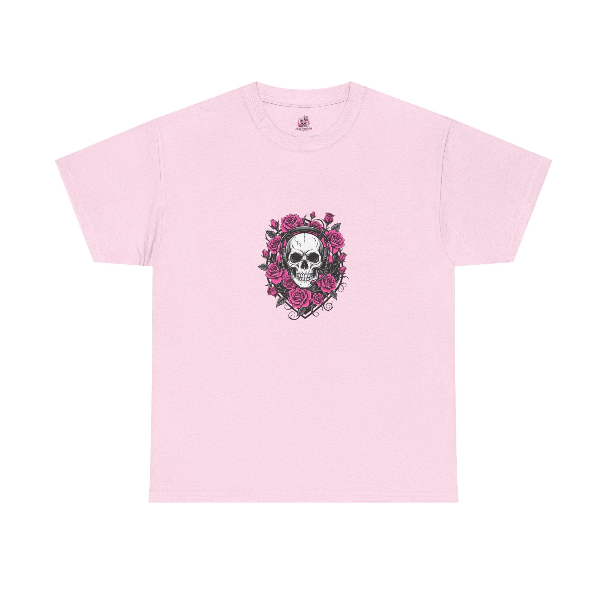 Girls Who Game Skull & Pink Roses Headset Graphic T-Shirt