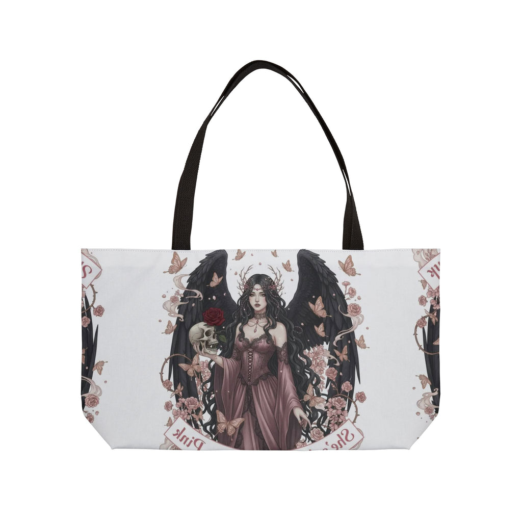Gothic Angel Weekender Tote — Dark Romantic Rose & Skull Illustration