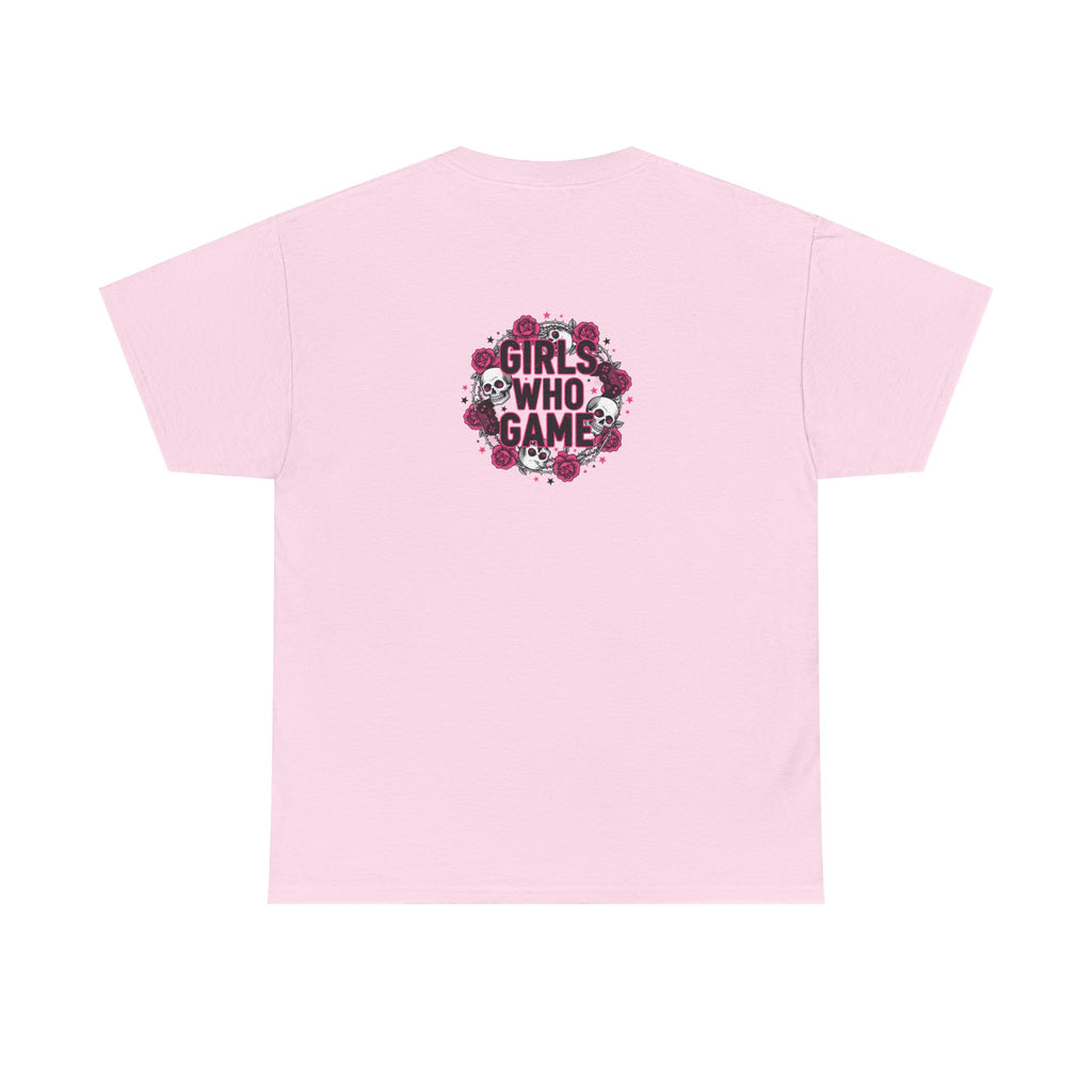 Girls Who Game Skull & Pink Roses Headset Graphic T-Shirt