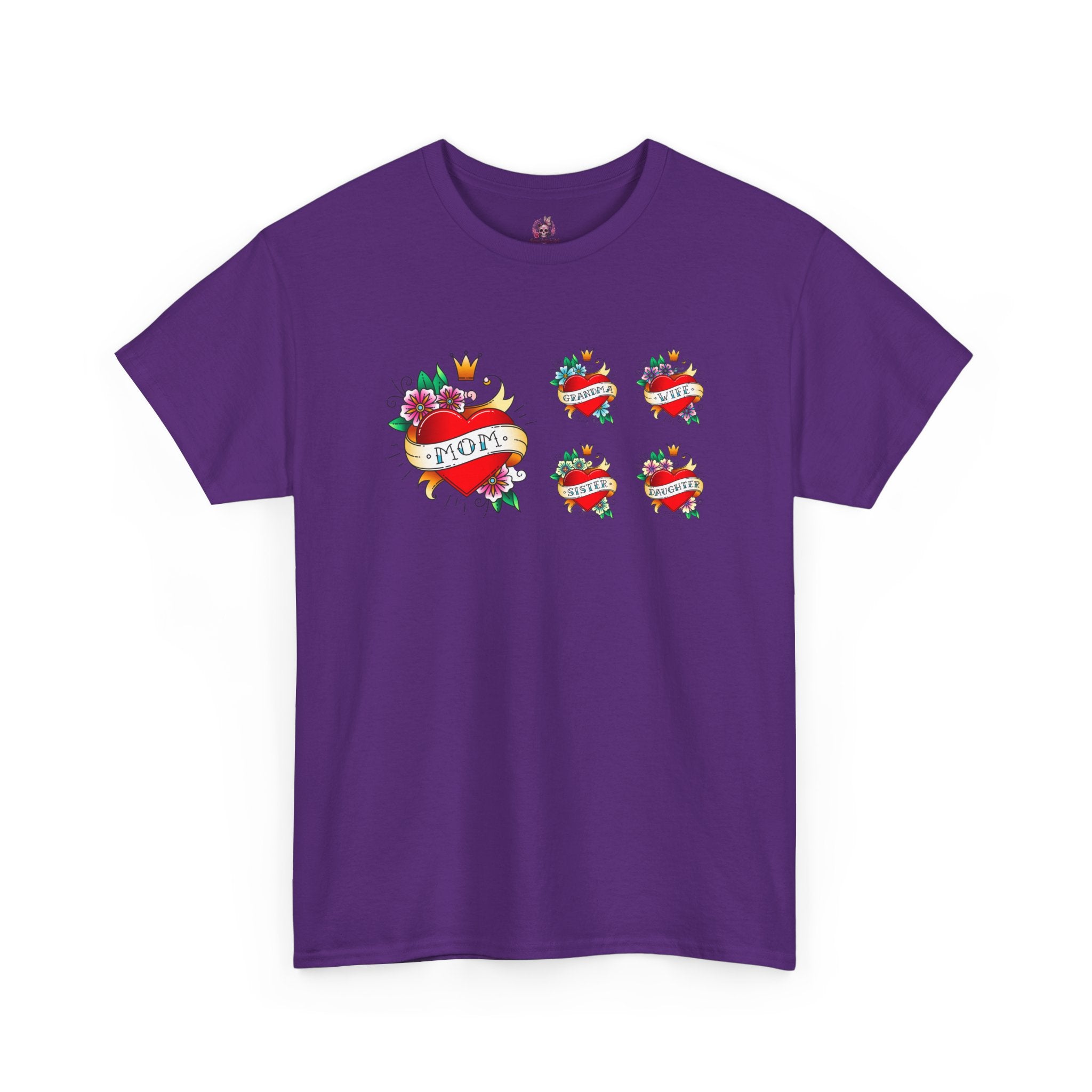 Mom Heart Tattoo Graphic Tee — Vintage Floral "MOM" Chest Print
