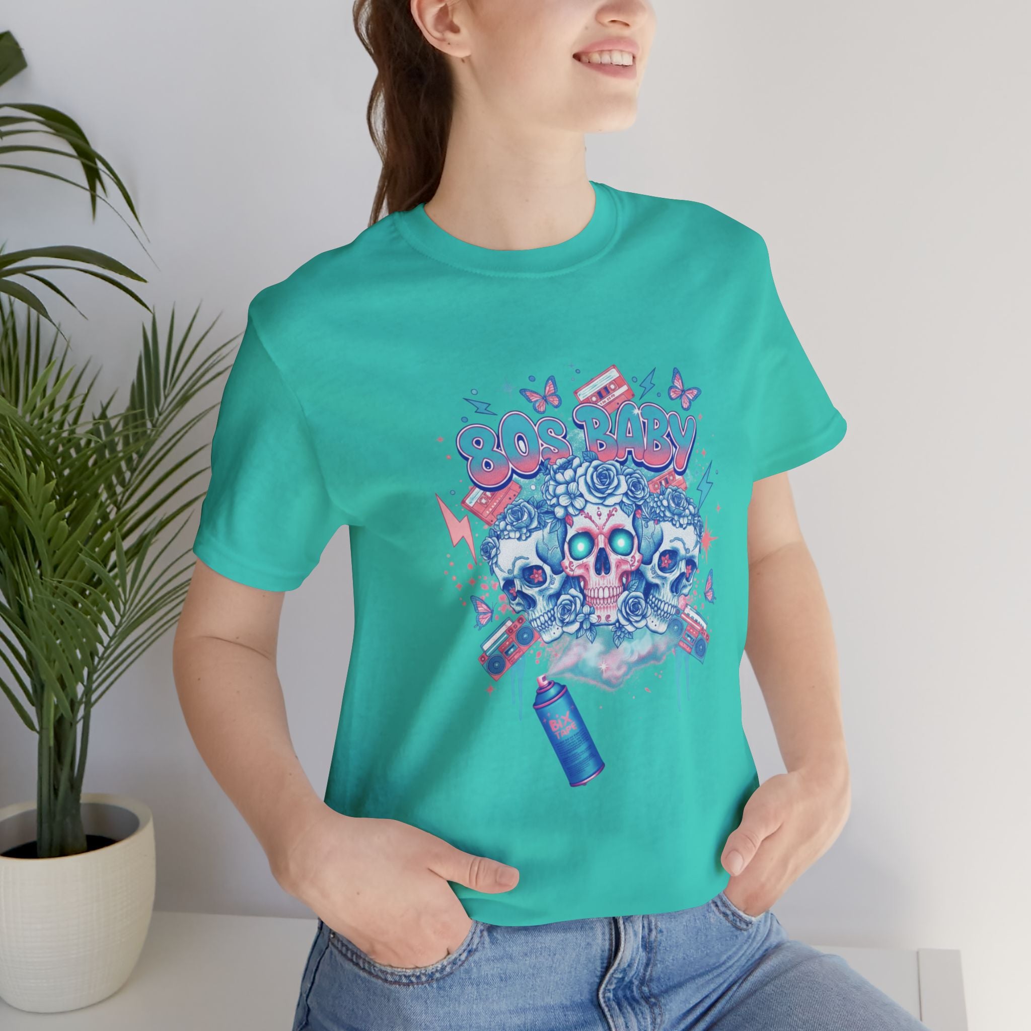 80s Baby Graphic Tee — Electric Blue & Neon Pink