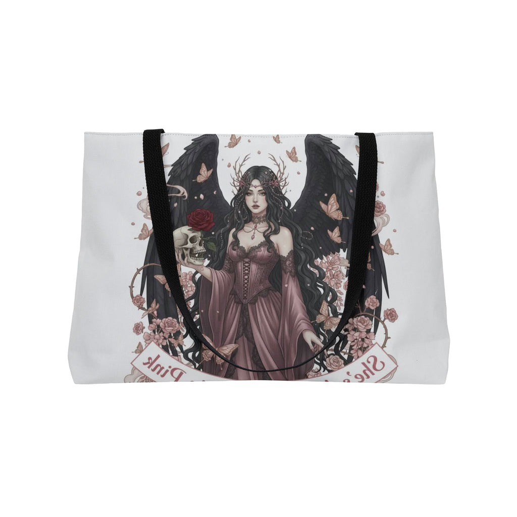 Gothic Angel Weekender Tote — Dark Romantic Rose & Skull Illustration