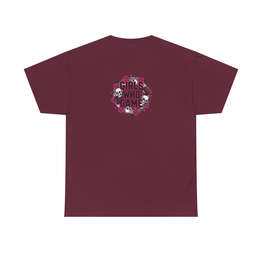 Girls Who Game Skull & Pink Roses Headset Graphic T-Shirt