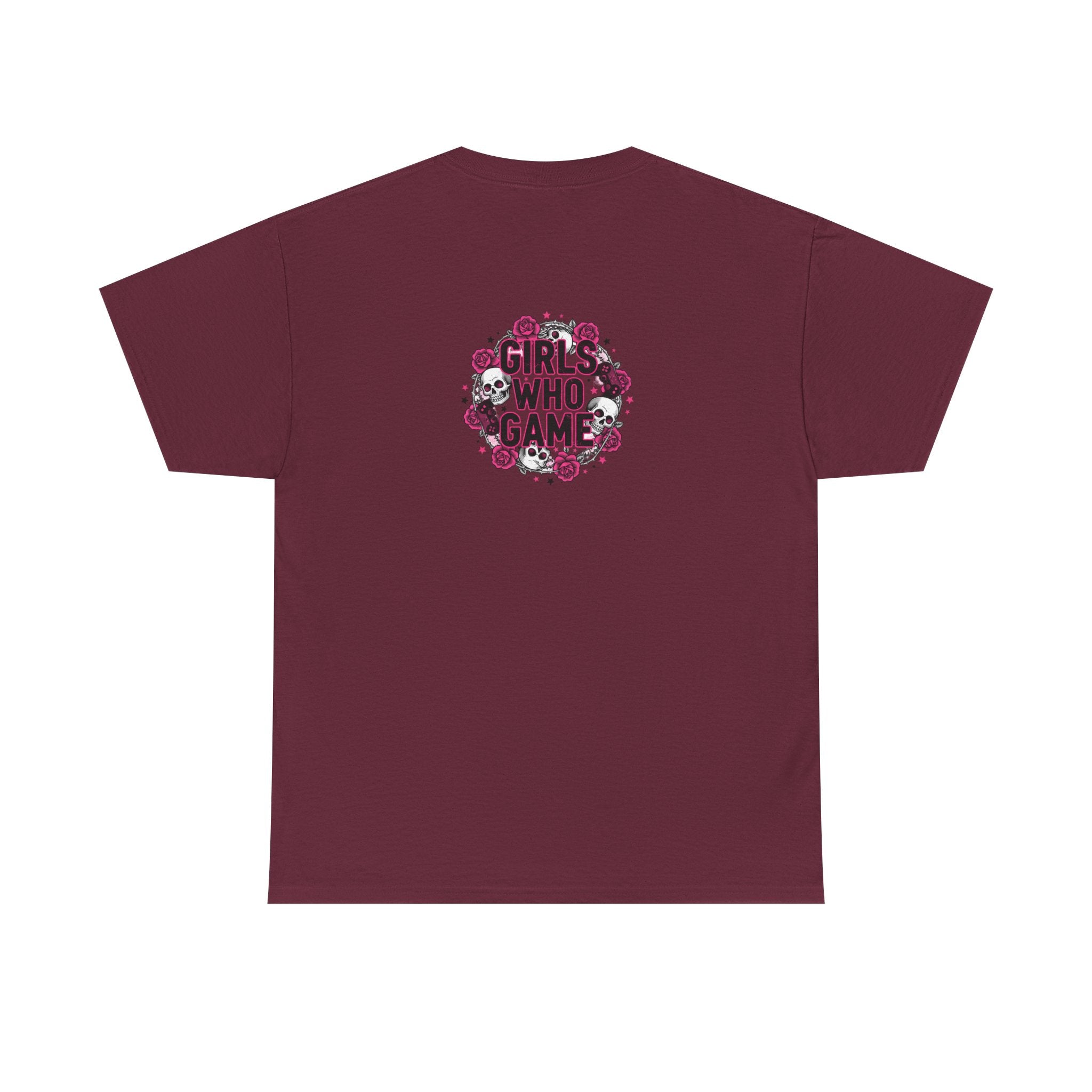 Girls Who Game Skull & Pink Roses Headset Graphic T-Shirt
