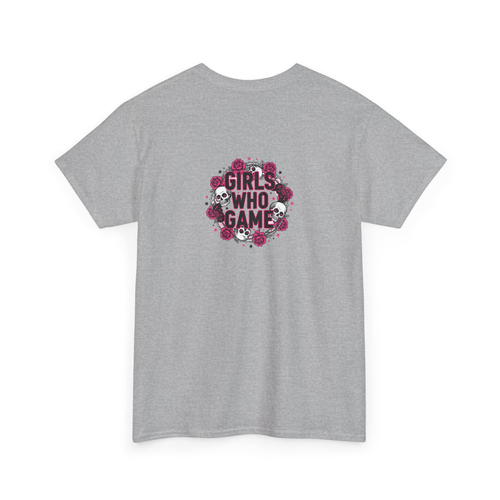 Girls Who Game Skull & Pink Roses Headset Graphic T-Shirt