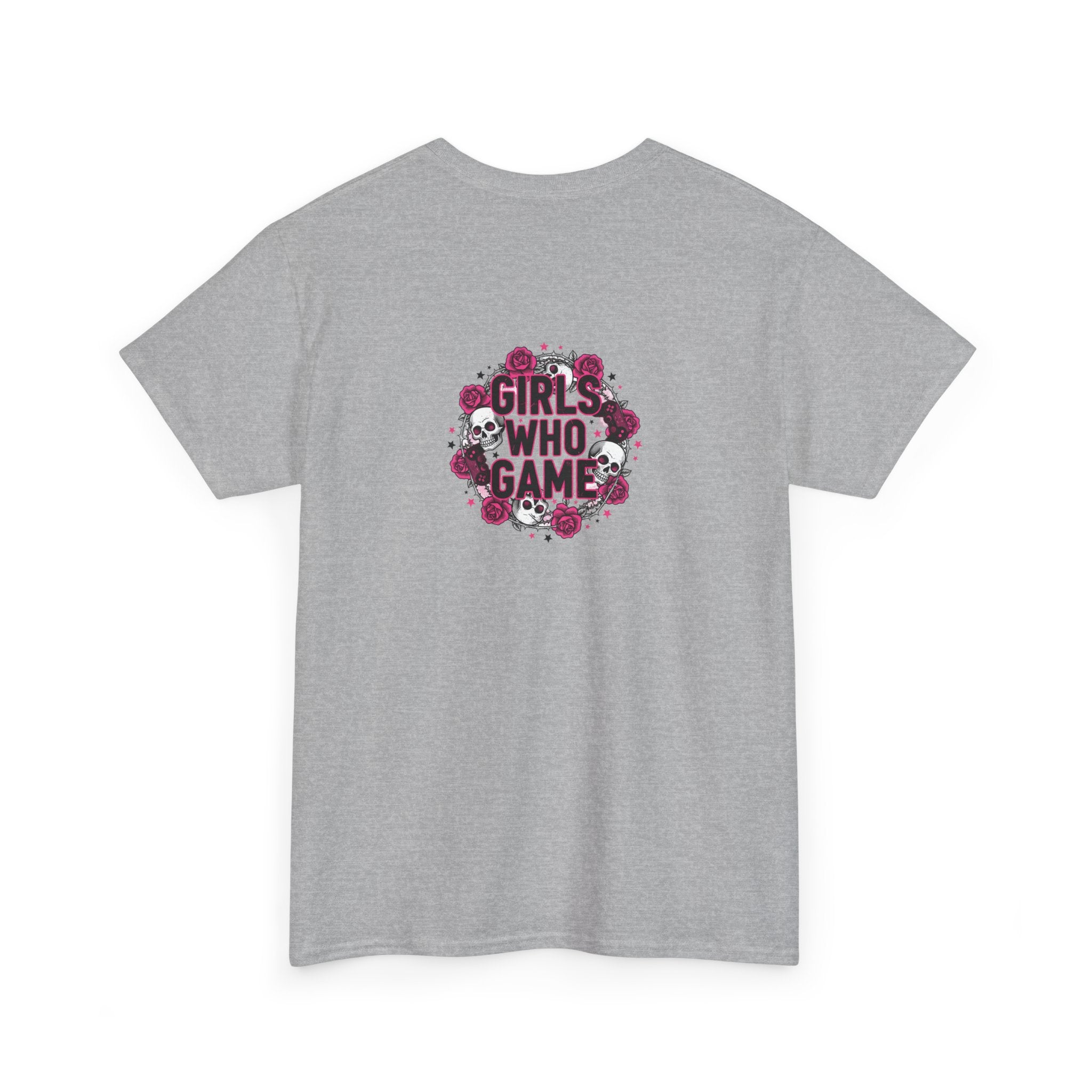Girls Who Game Skull & Pink Roses Headset Graphic T-Shirt