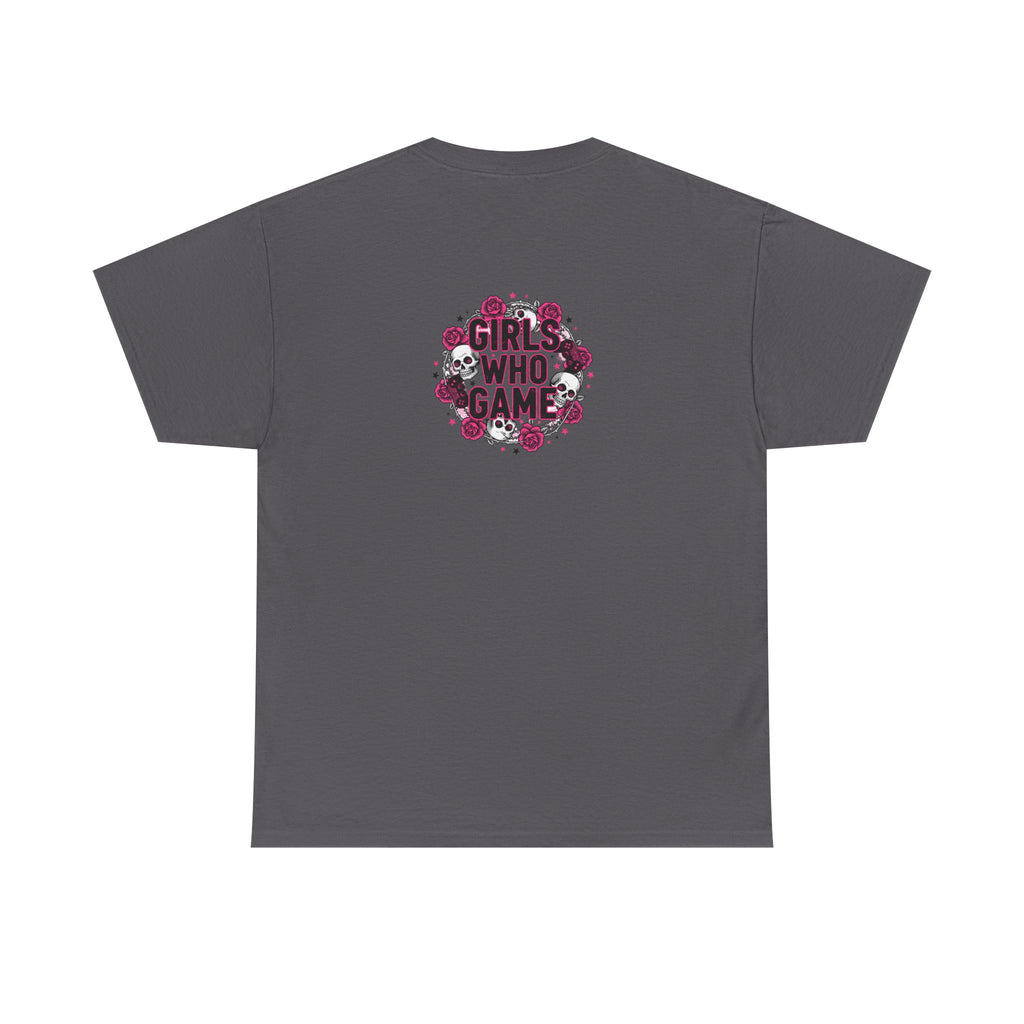 Girls Who Game Skull & Pink Roses Headset Graphic T-Shirt
