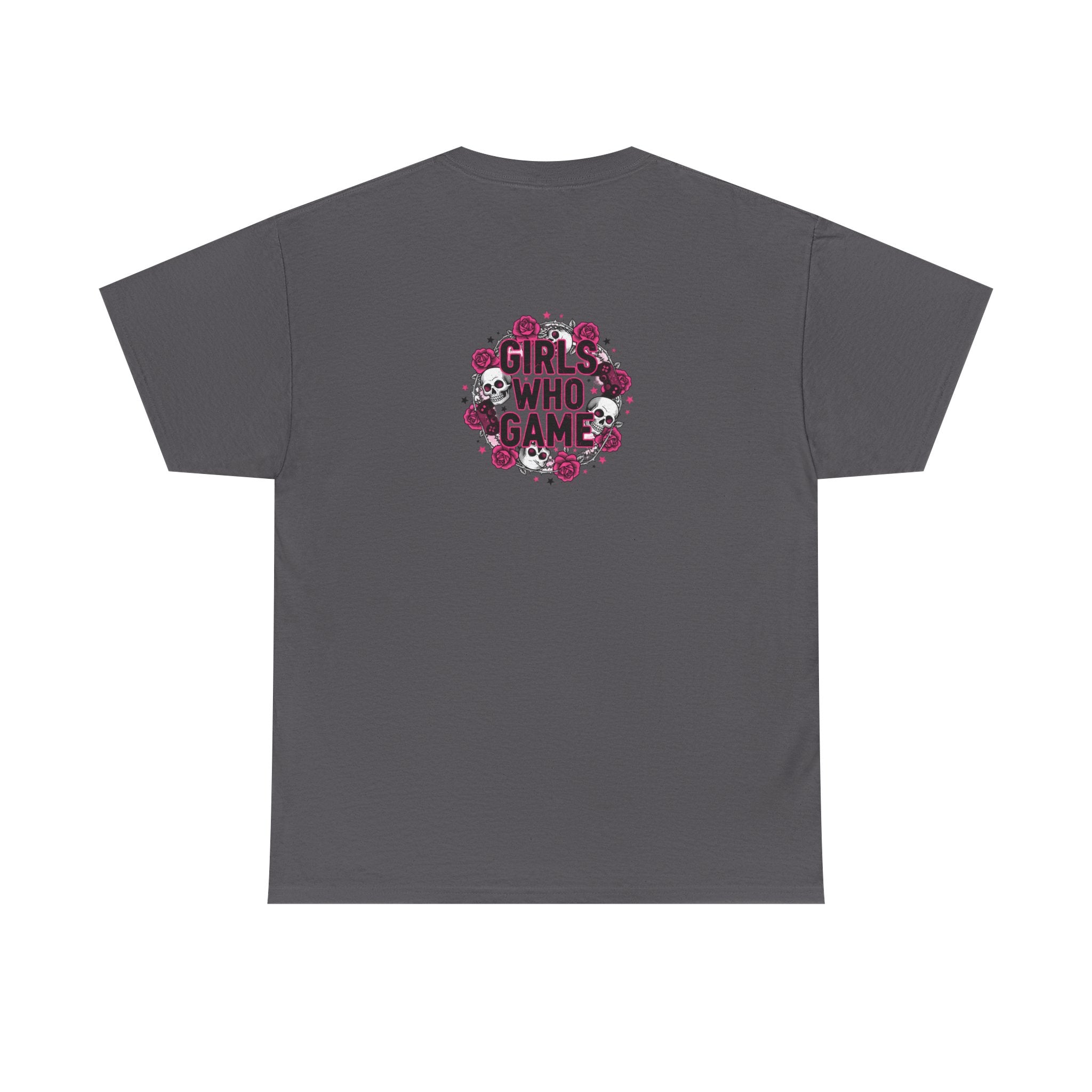 Girls Who Game Skull & Pink Roses Headset Graphic T-Shirt