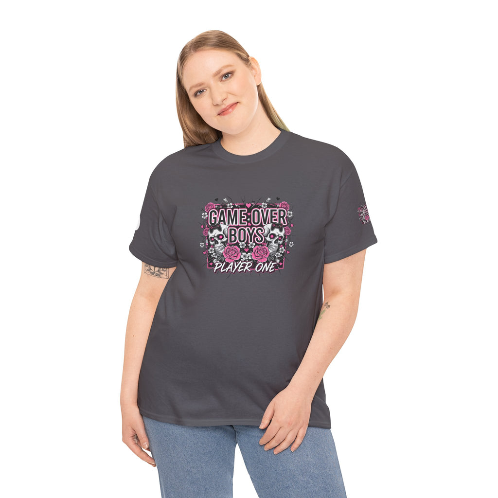 Game Over Boys Tee — 'Player One' Cute Pink Gamer Angel Graphic T-Shirt