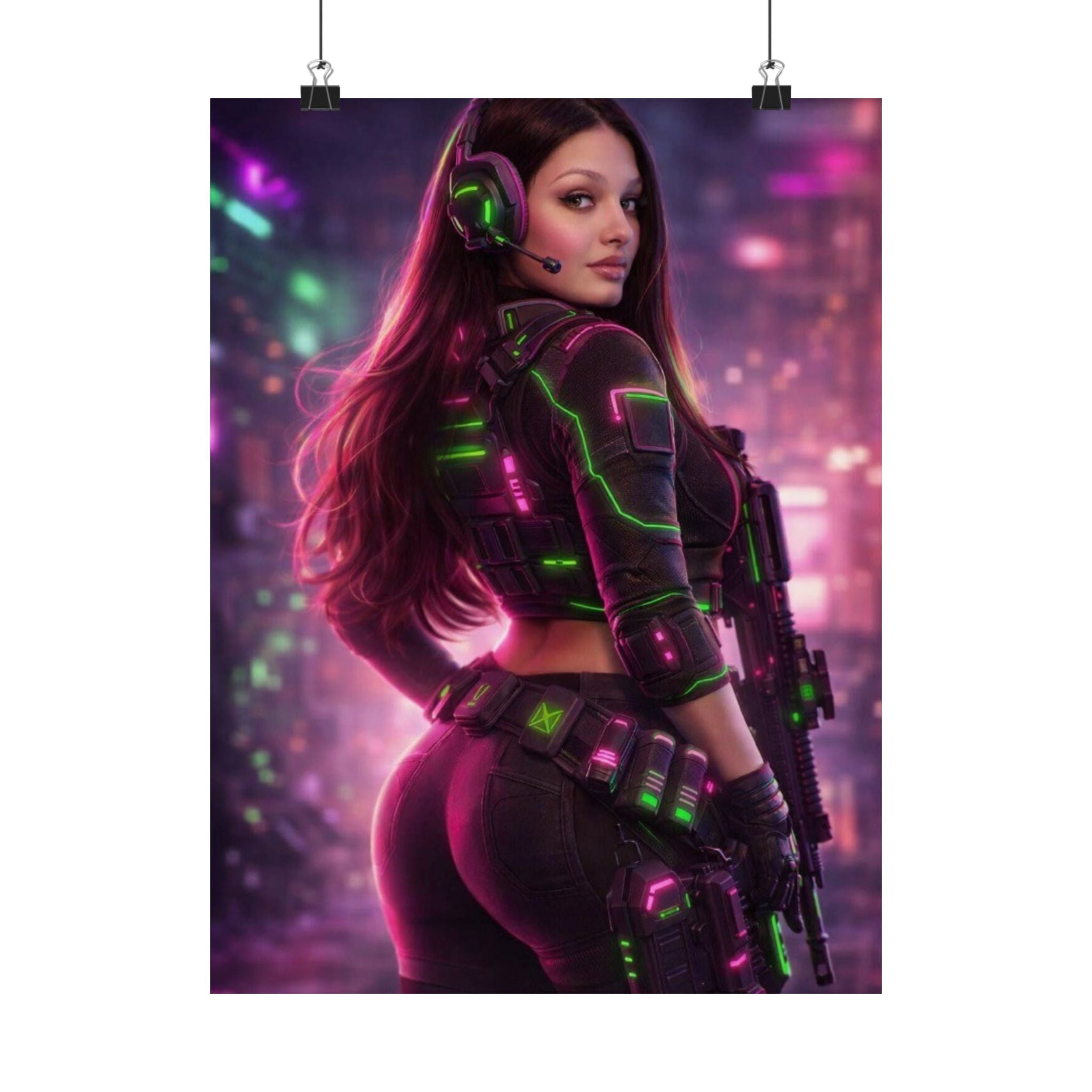 Cyberpunk Female Mercenary Poster — Matte Vertical