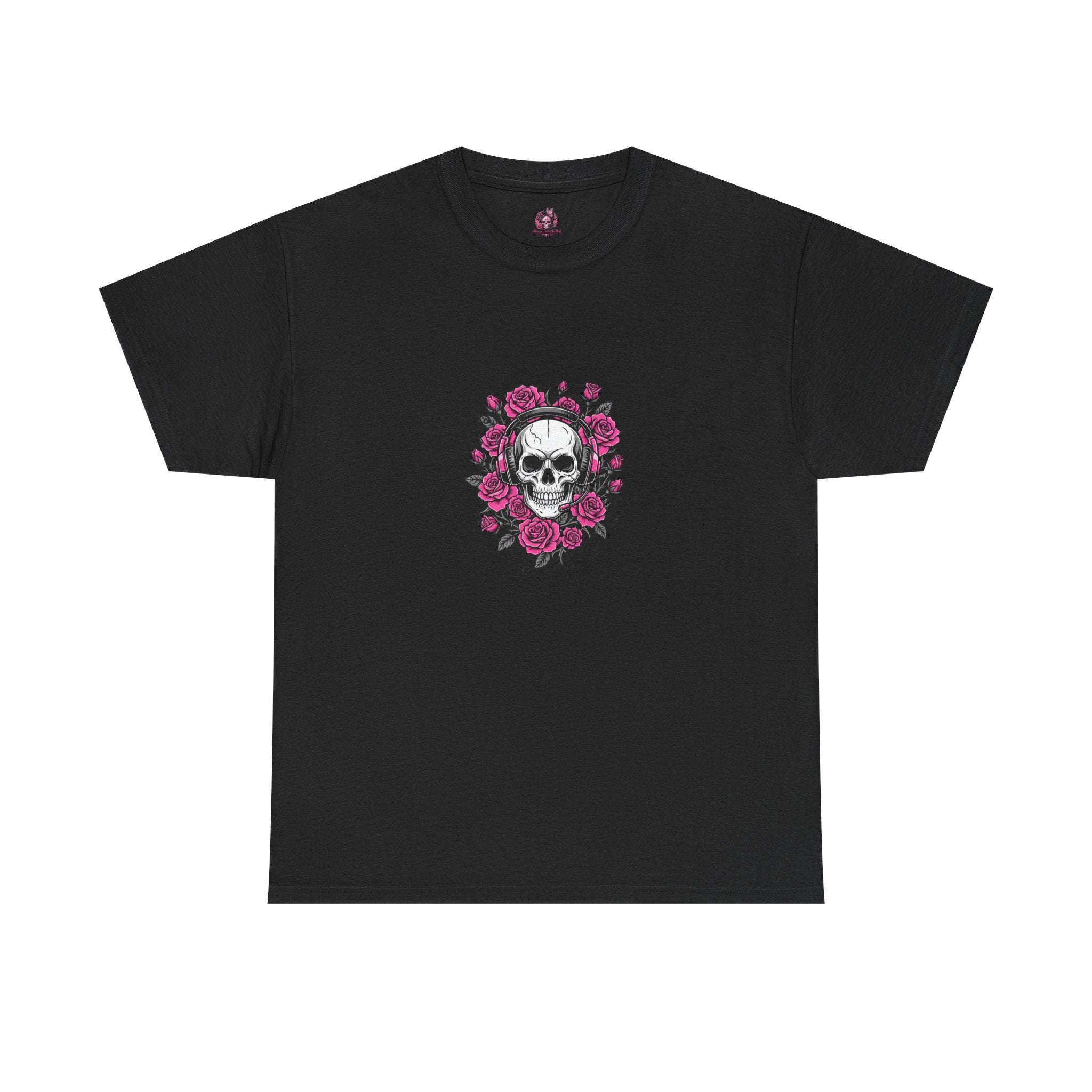 Girls Who Game Skull & Pink Roses Headset Graphic T-Shirt