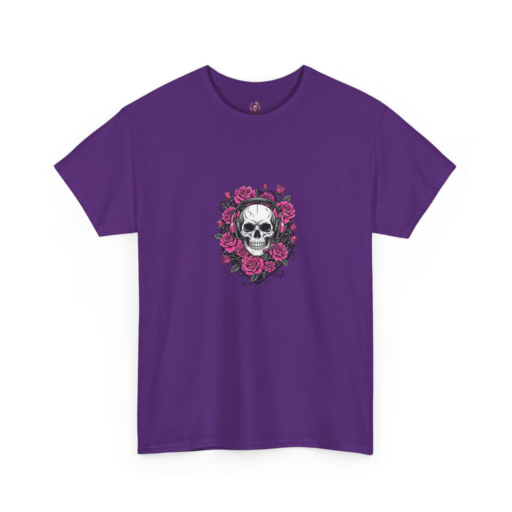 Girls Who Game Skull & Pink Roses Headset Graphic T-Shirt