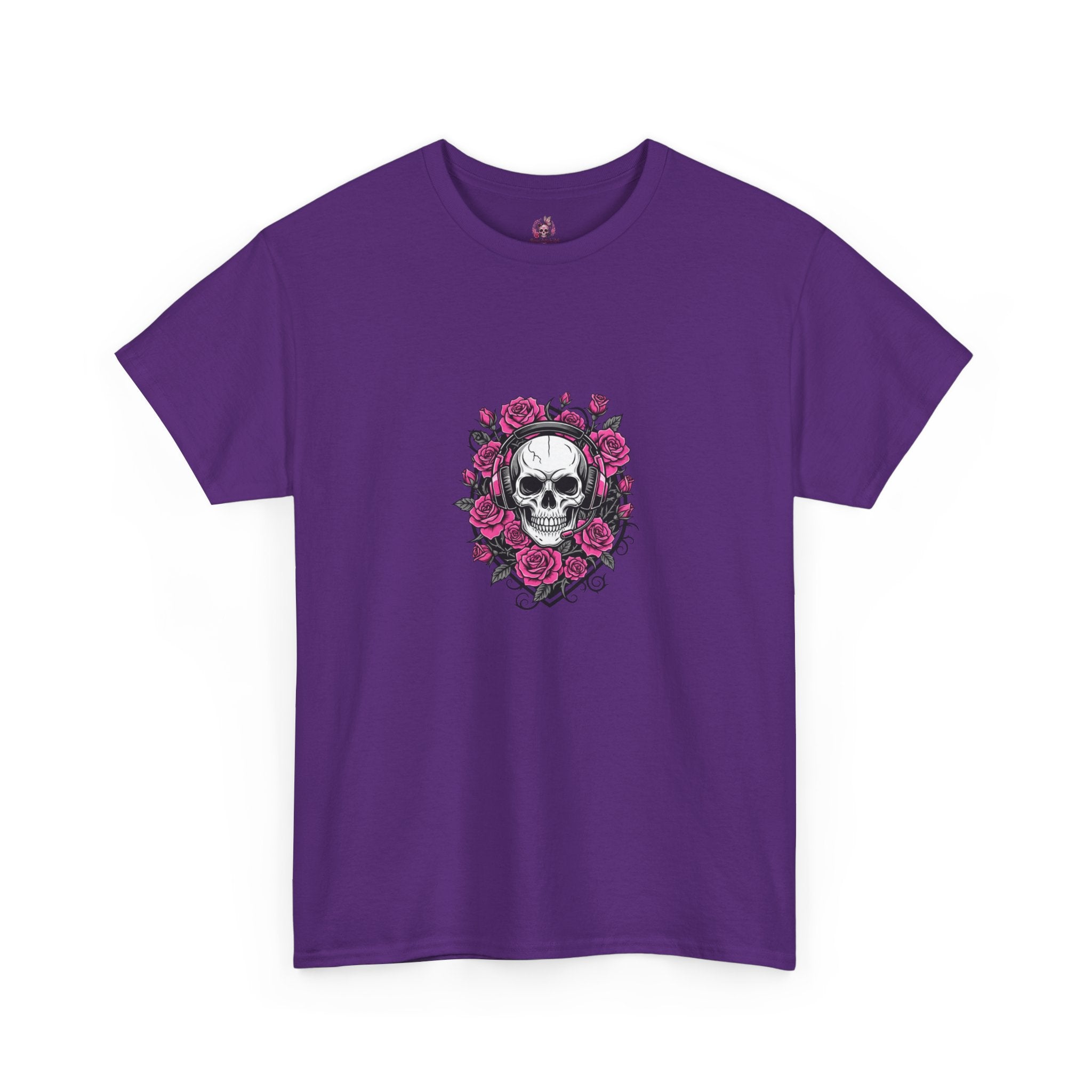 Girls Who Game Skull & Pink Roses Headset Graphic T-Shirt