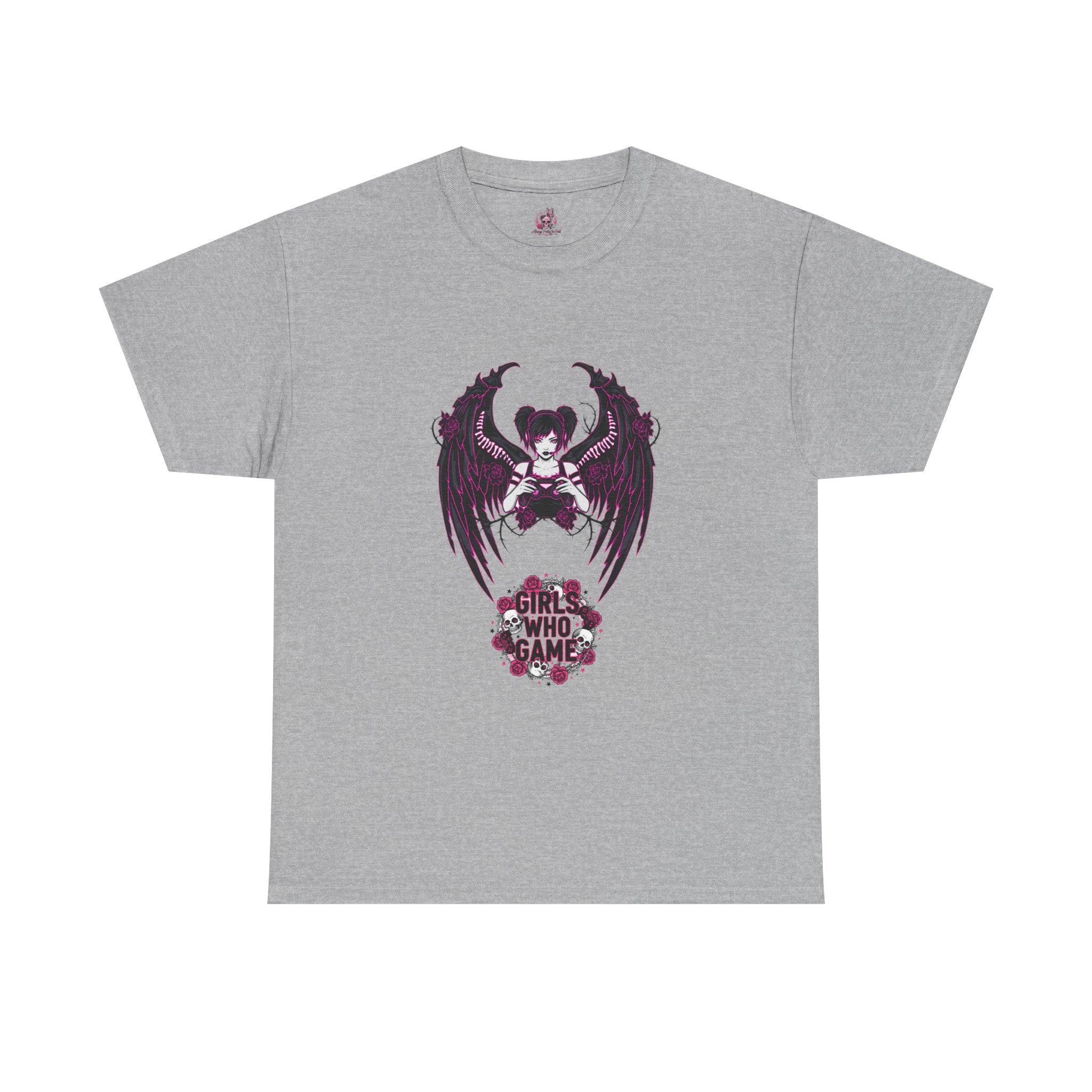 Dark Angel Wings Gamer Girl — Pink Neon Graphic T-Shirt