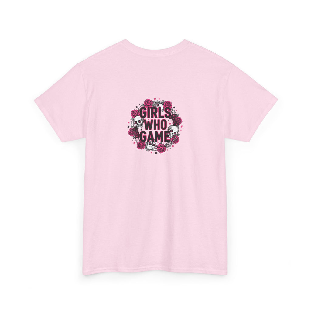 Girls Who Game Skull & Pink Roses Headset Graphic T-Shirt