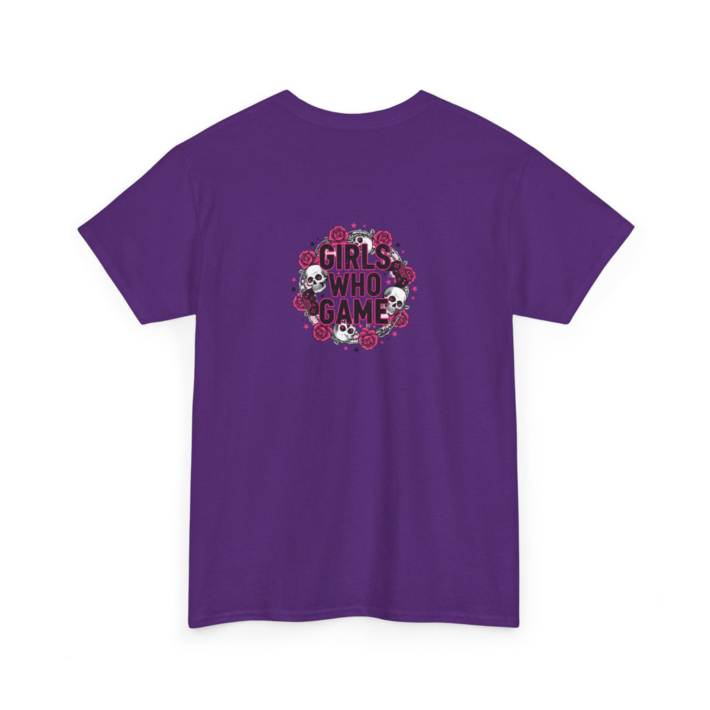 Girls Who Game Skull & Pink Roses Headset Graphic T-Shirt