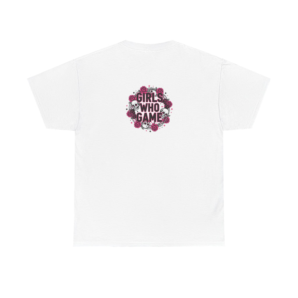 Girls Who Game Skull & Pink Roses Headset Graphic T-Shirt