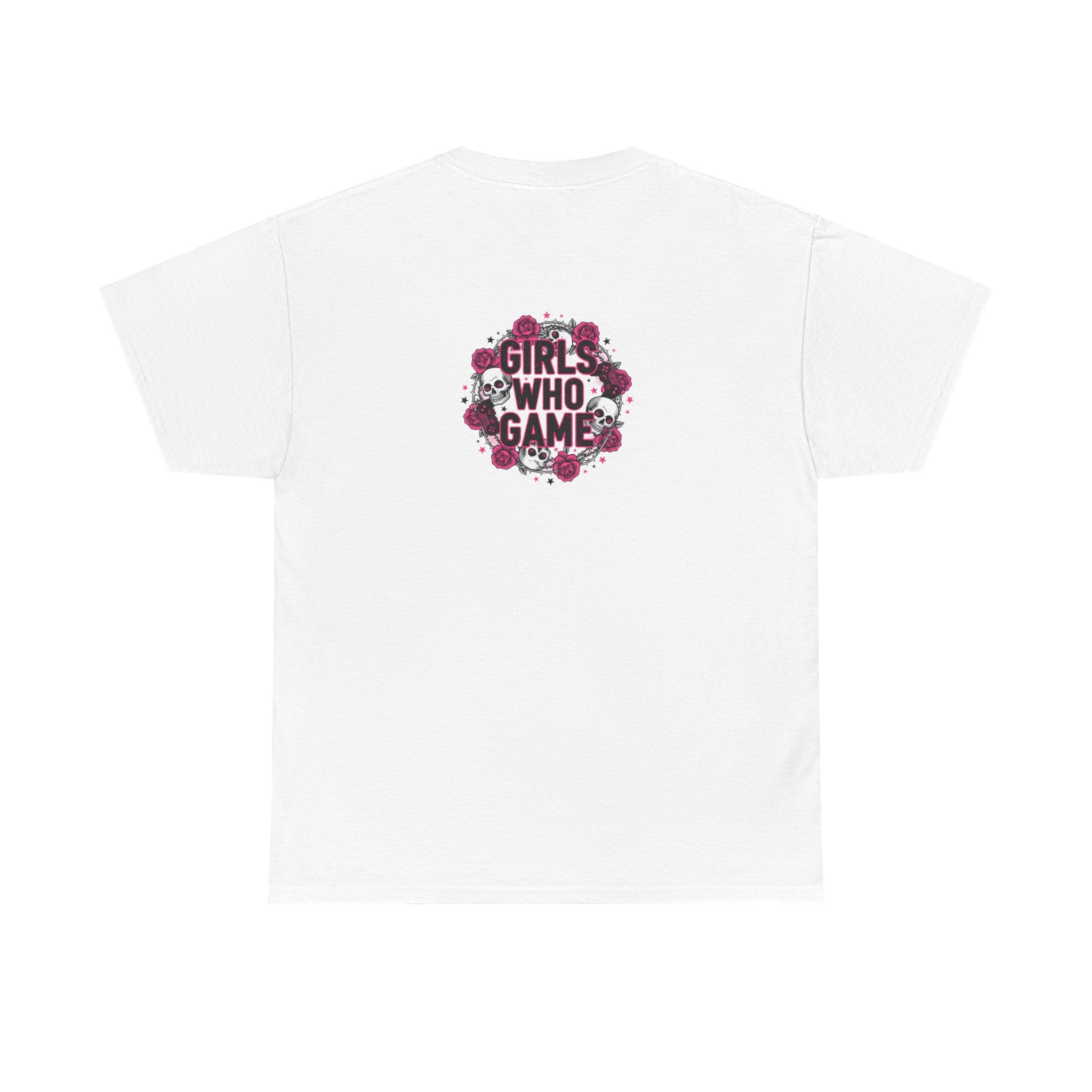 Girls Who Game Skull & Pink Roses Headset Graphic T-Shirt