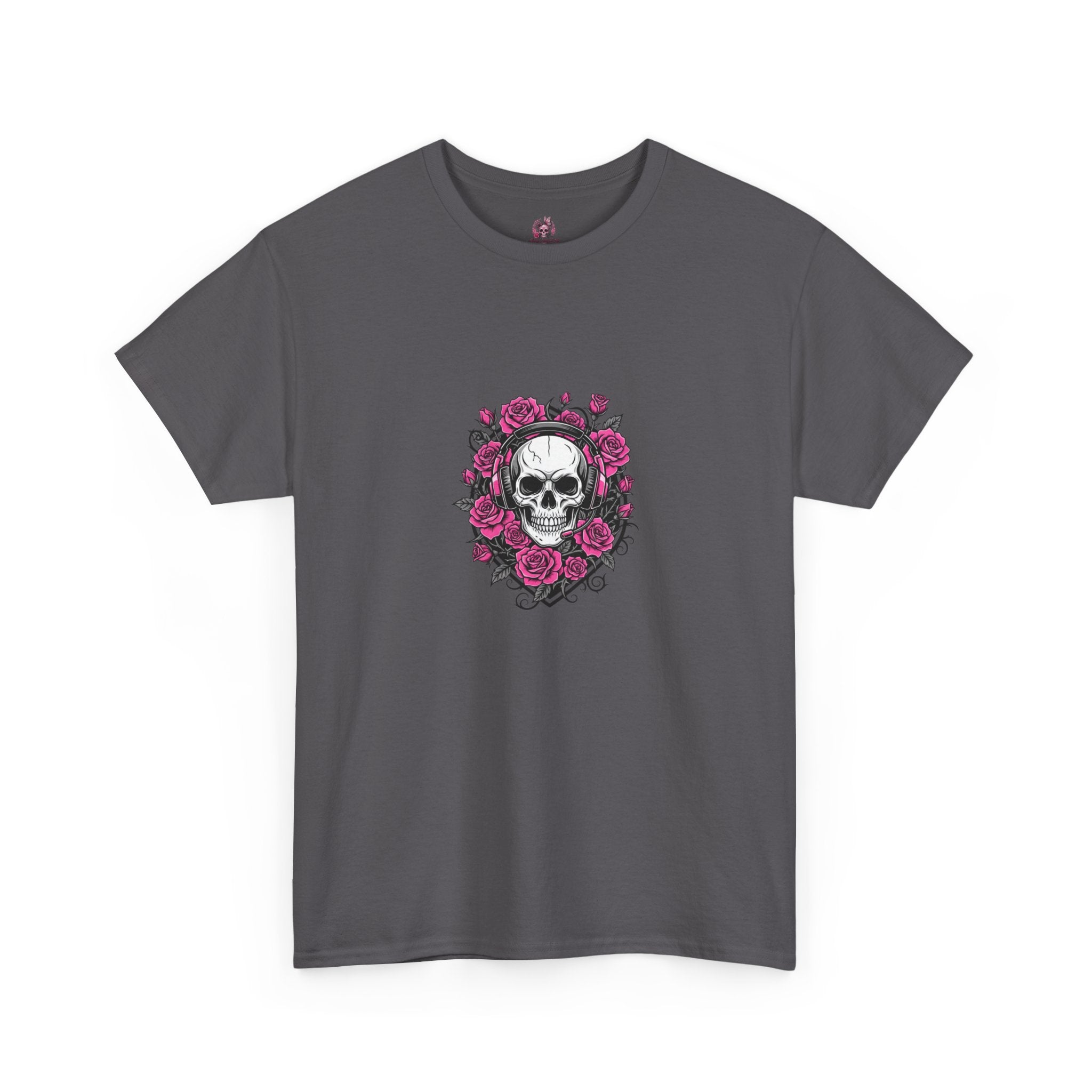 Girls Who Game Skull & Pink Roses Headset Graphic T-Shirt
