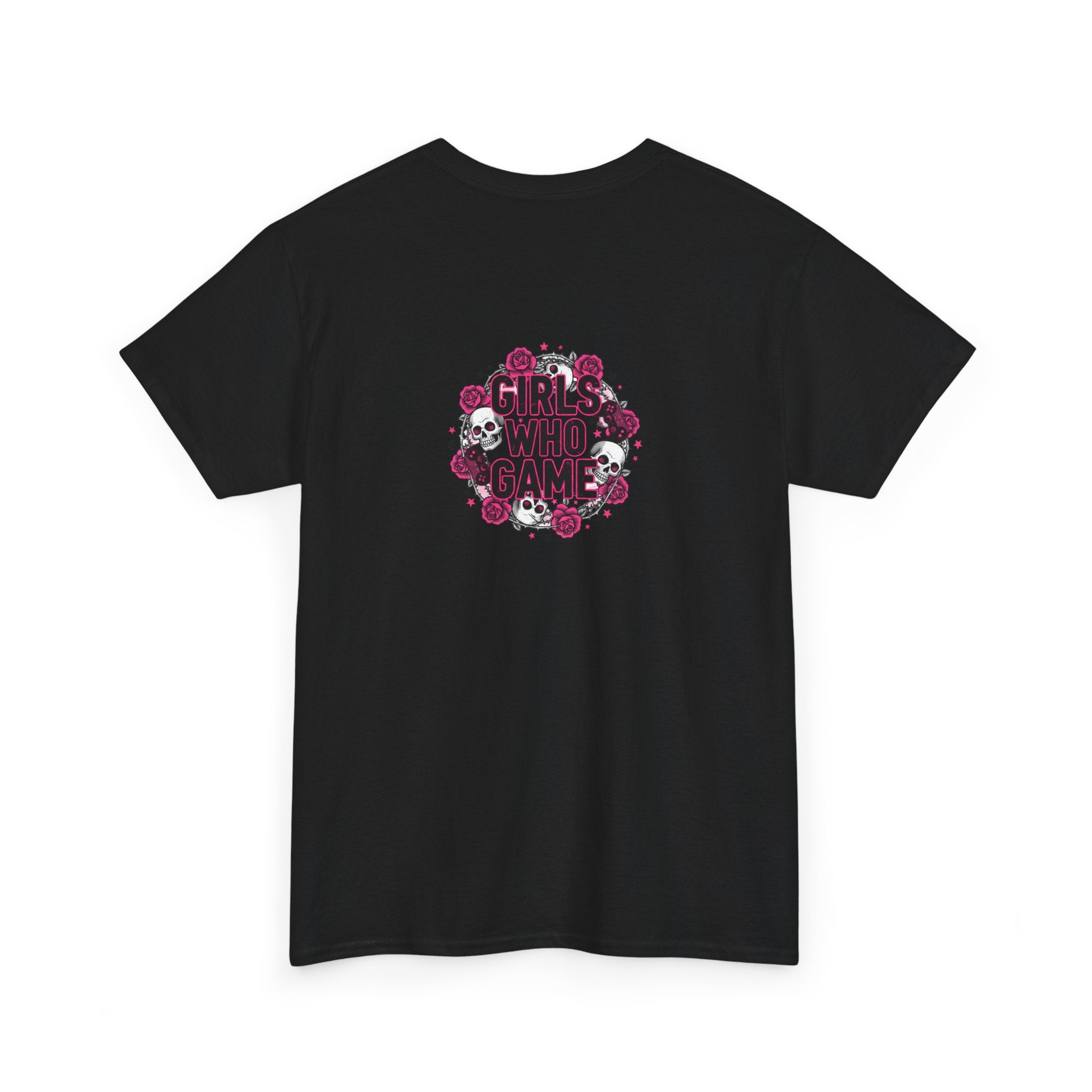 Girls Who Game Skull & Pink Roses Headset Graphic T-Shirt