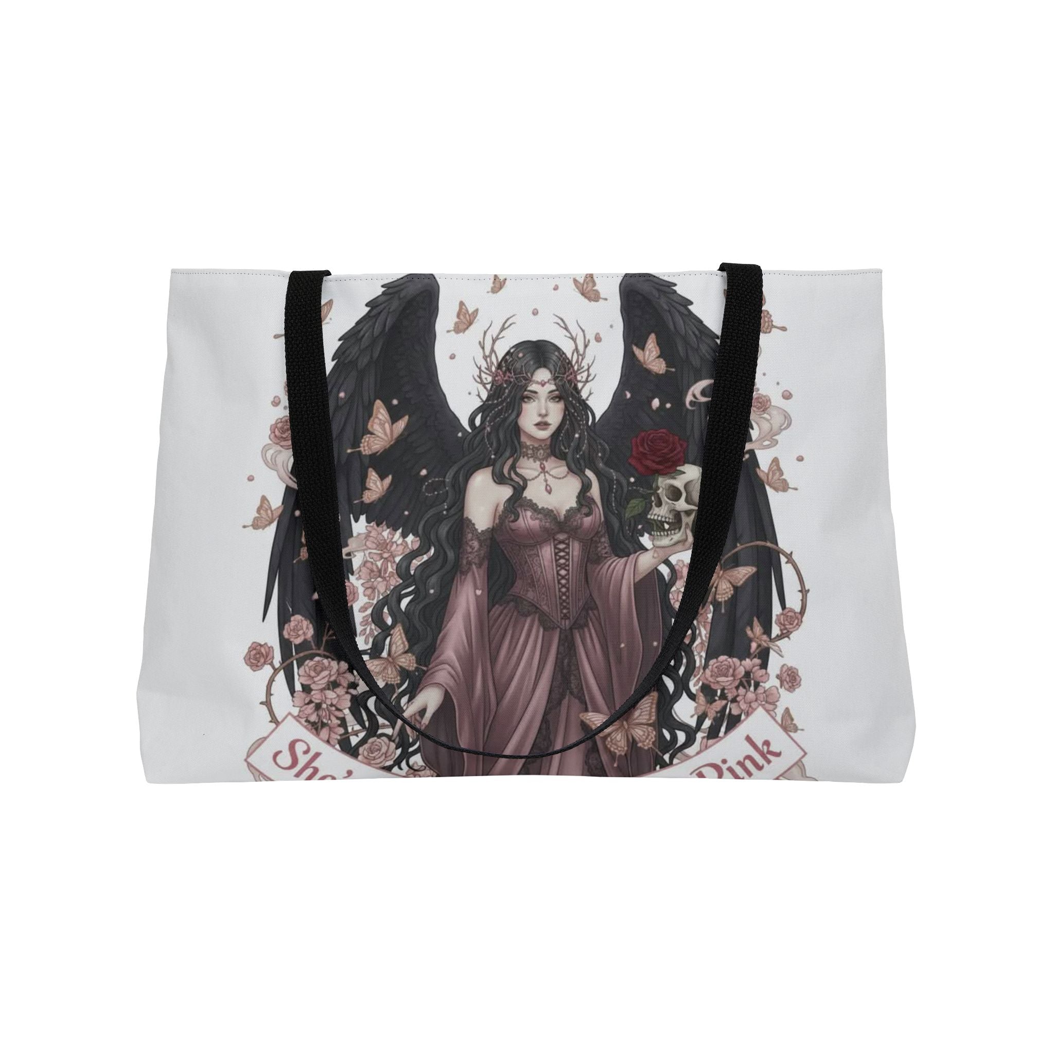 Gothic Angel Weekender Tote — Dark Romantic Rose & Skull Illustration